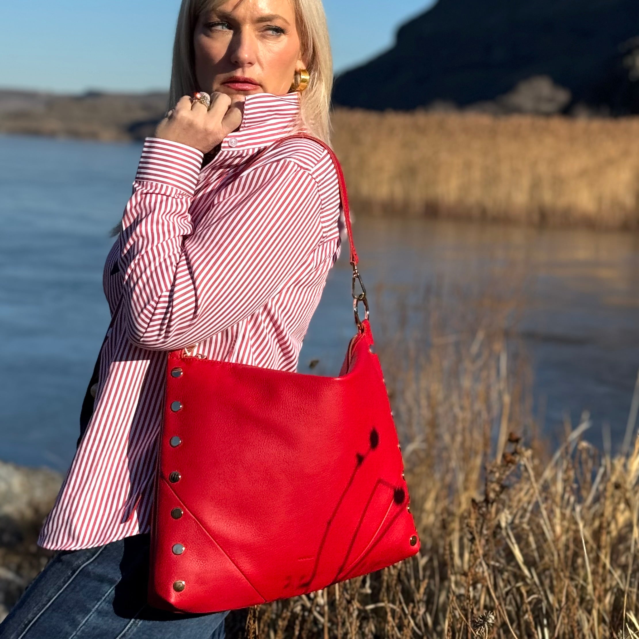 Cabana Wrinkle Release Stripe Top Red