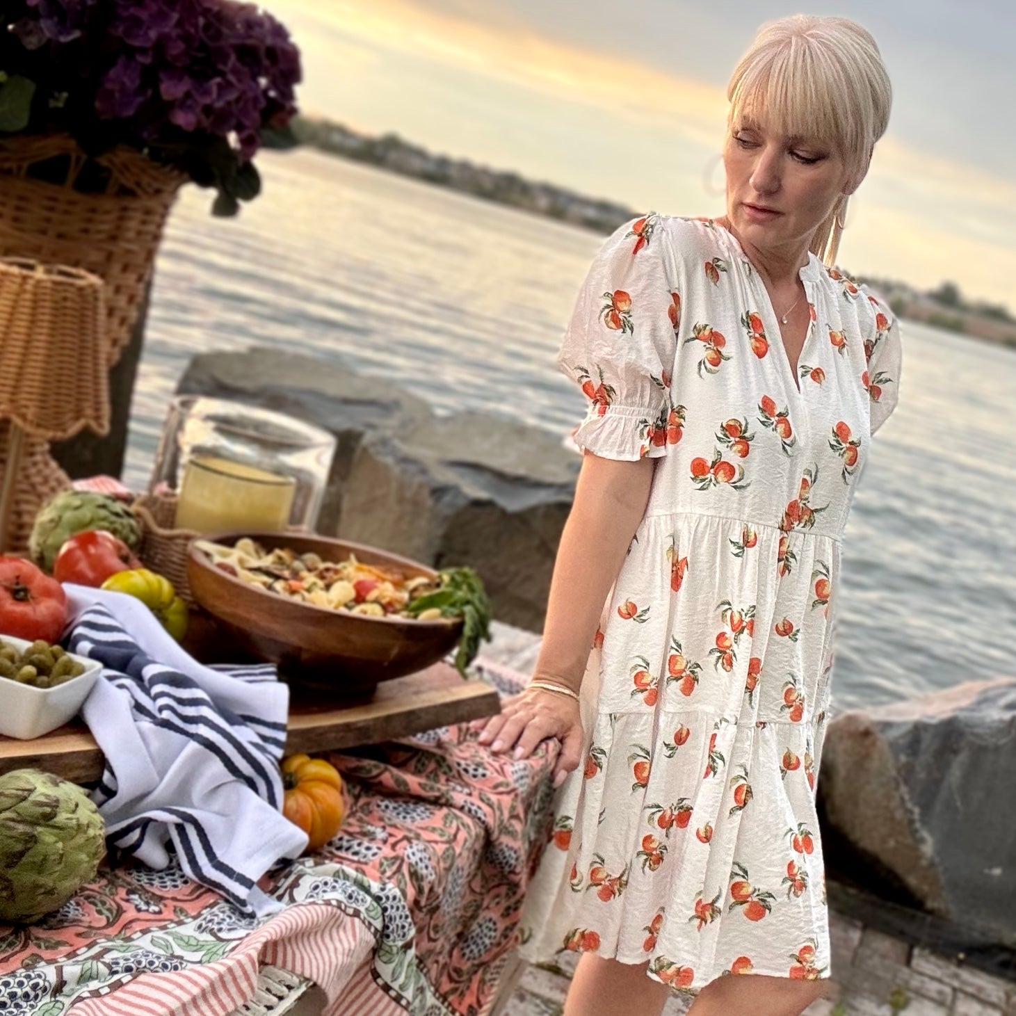MARSCINA PEACH FIELDS DRESS