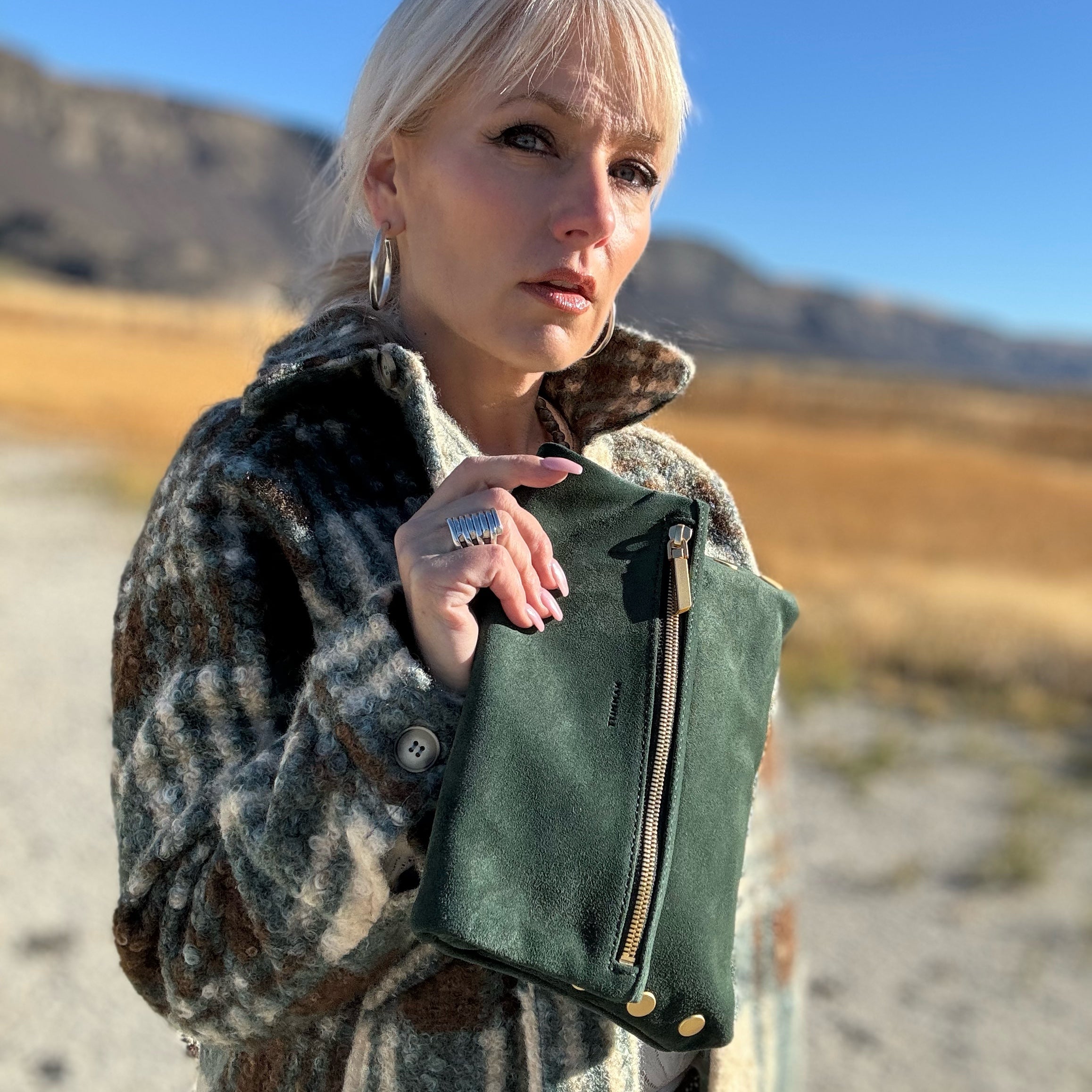 Hammitt VIP Medium Green Room Suede/Brushed Gold