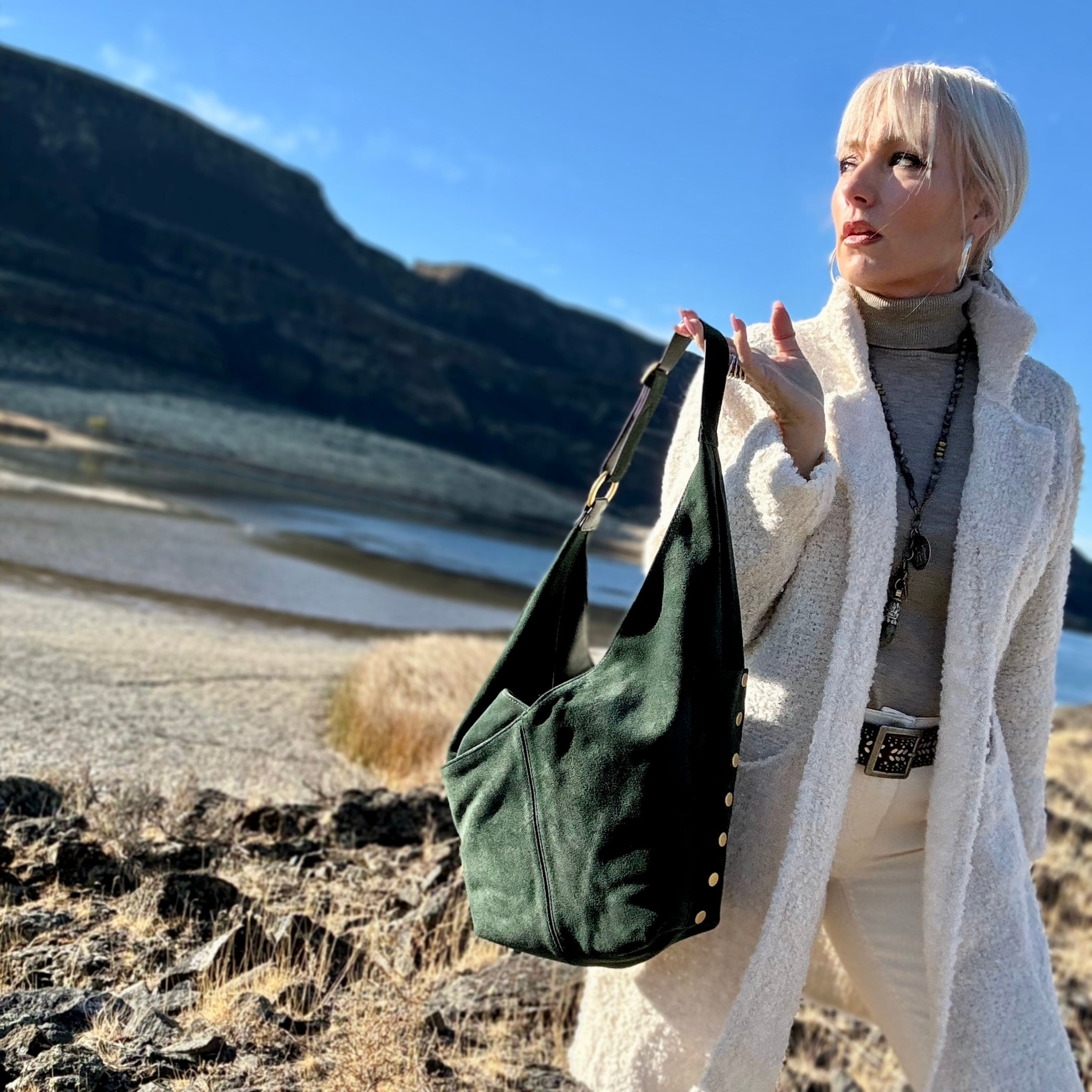 Hammitt Tom Zip Green Room Suede/Brushed Gold