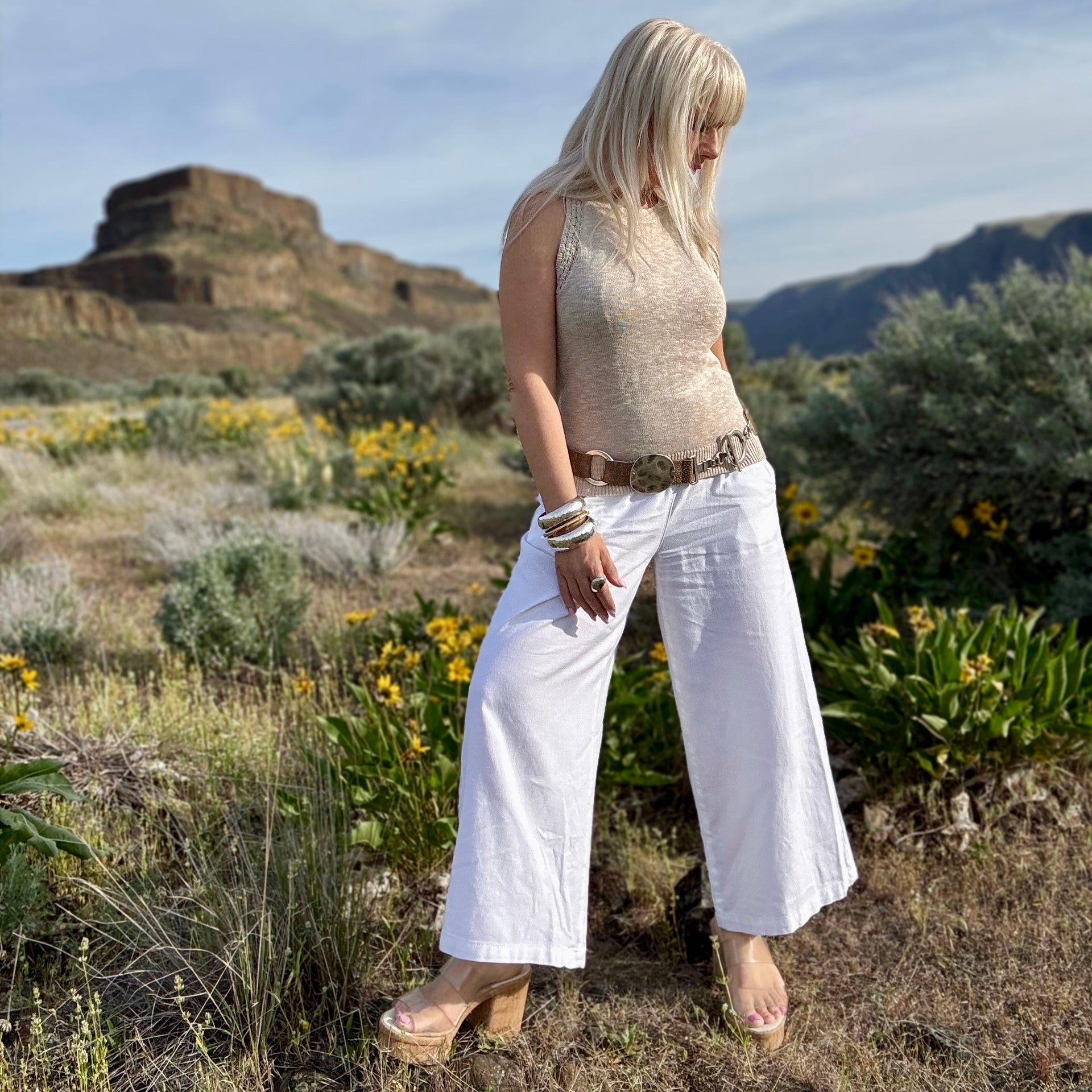 Somerset Pull-On Linen Pant White