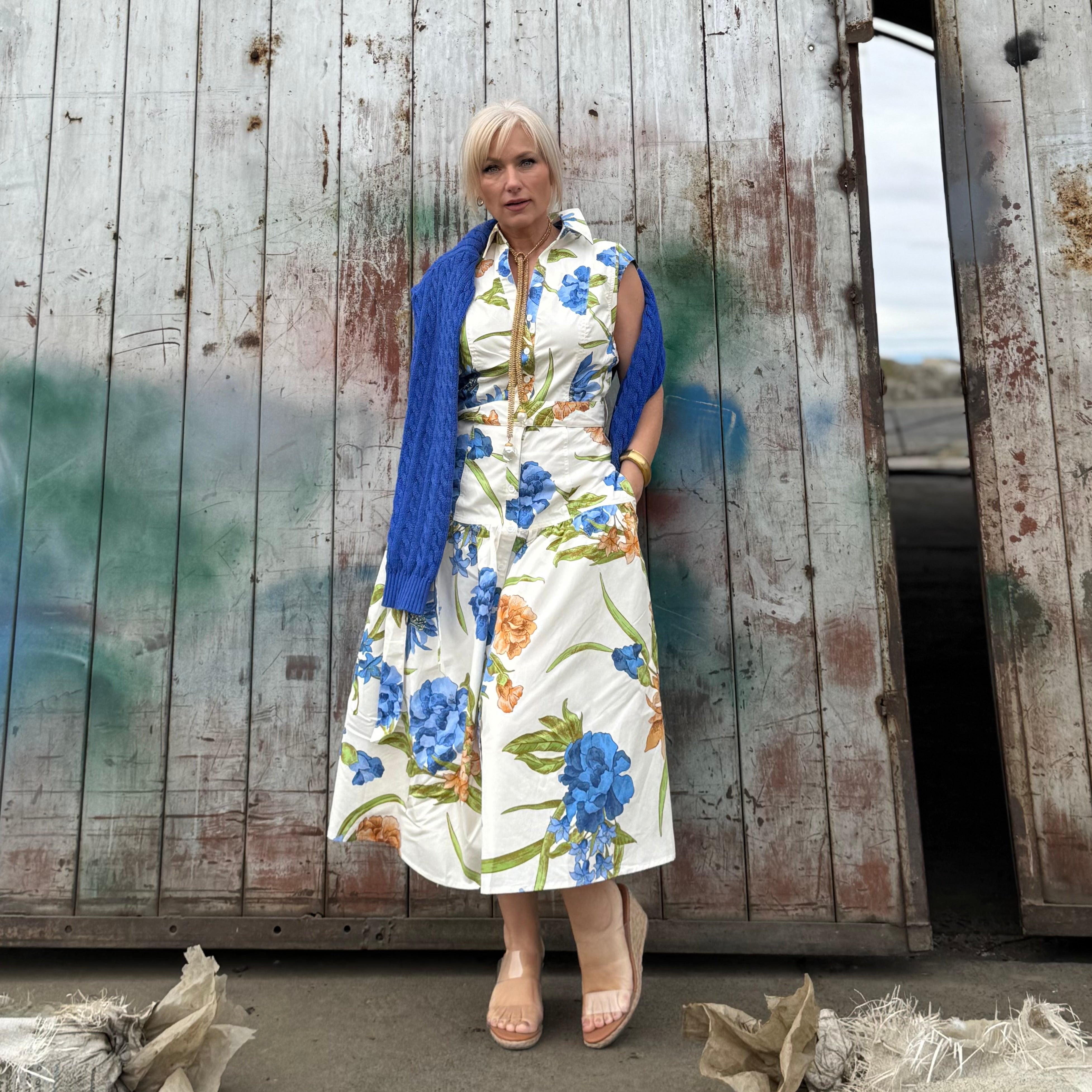Blue Iris Garden Shirt Dress