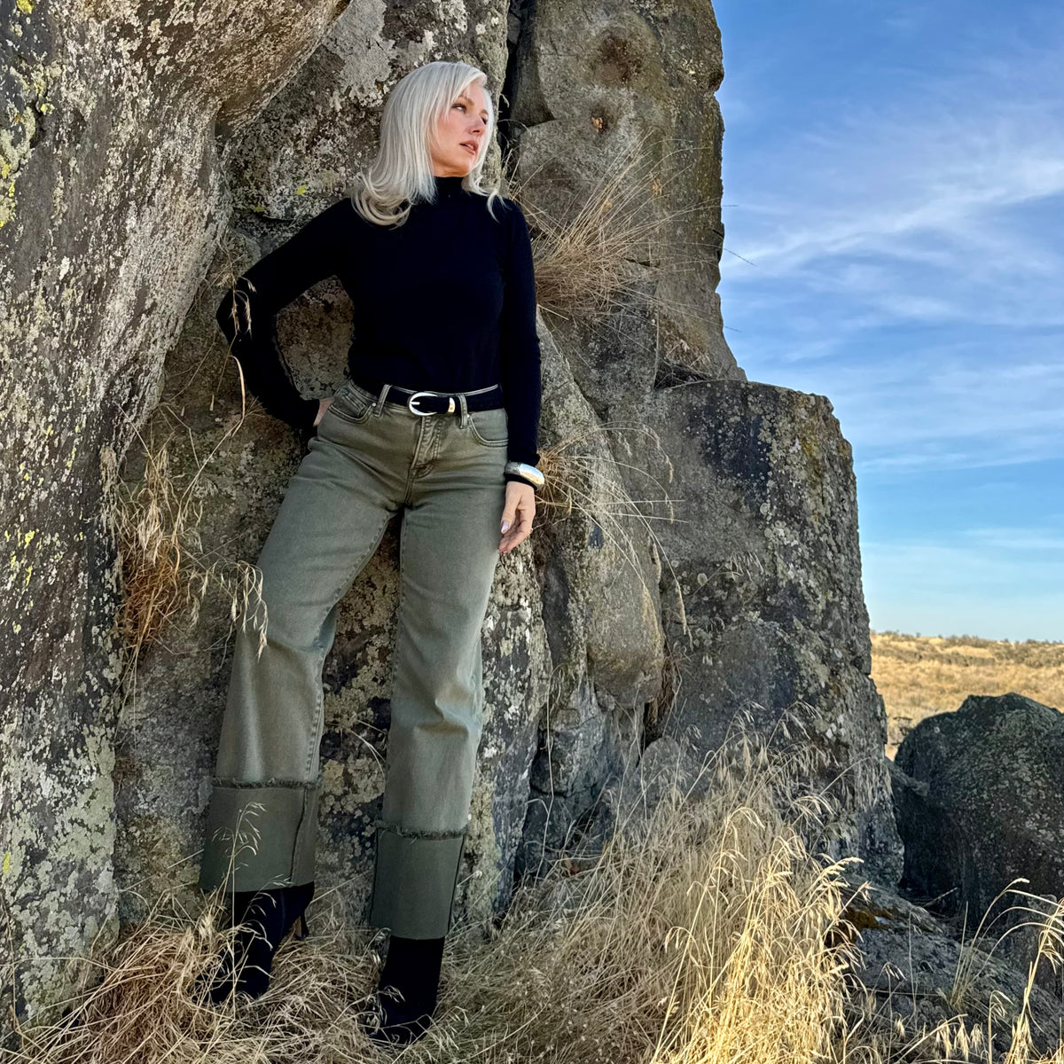 Sage Trail Tummy Control Cuff Jeans
