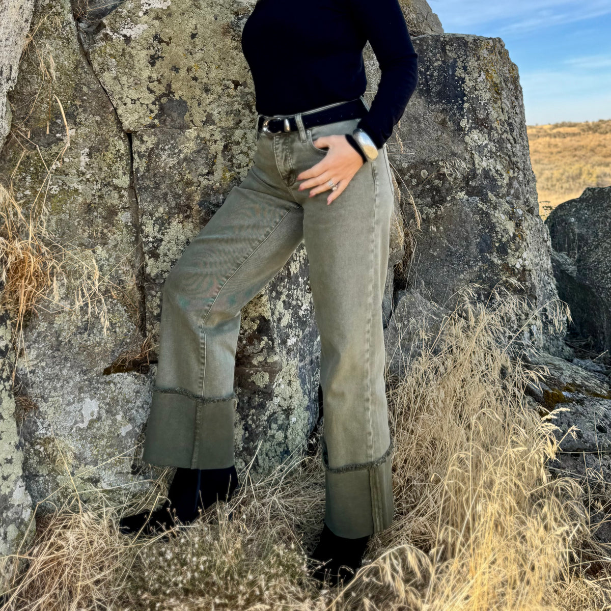 Sage Trail Tummy Control Cuff Jeans
