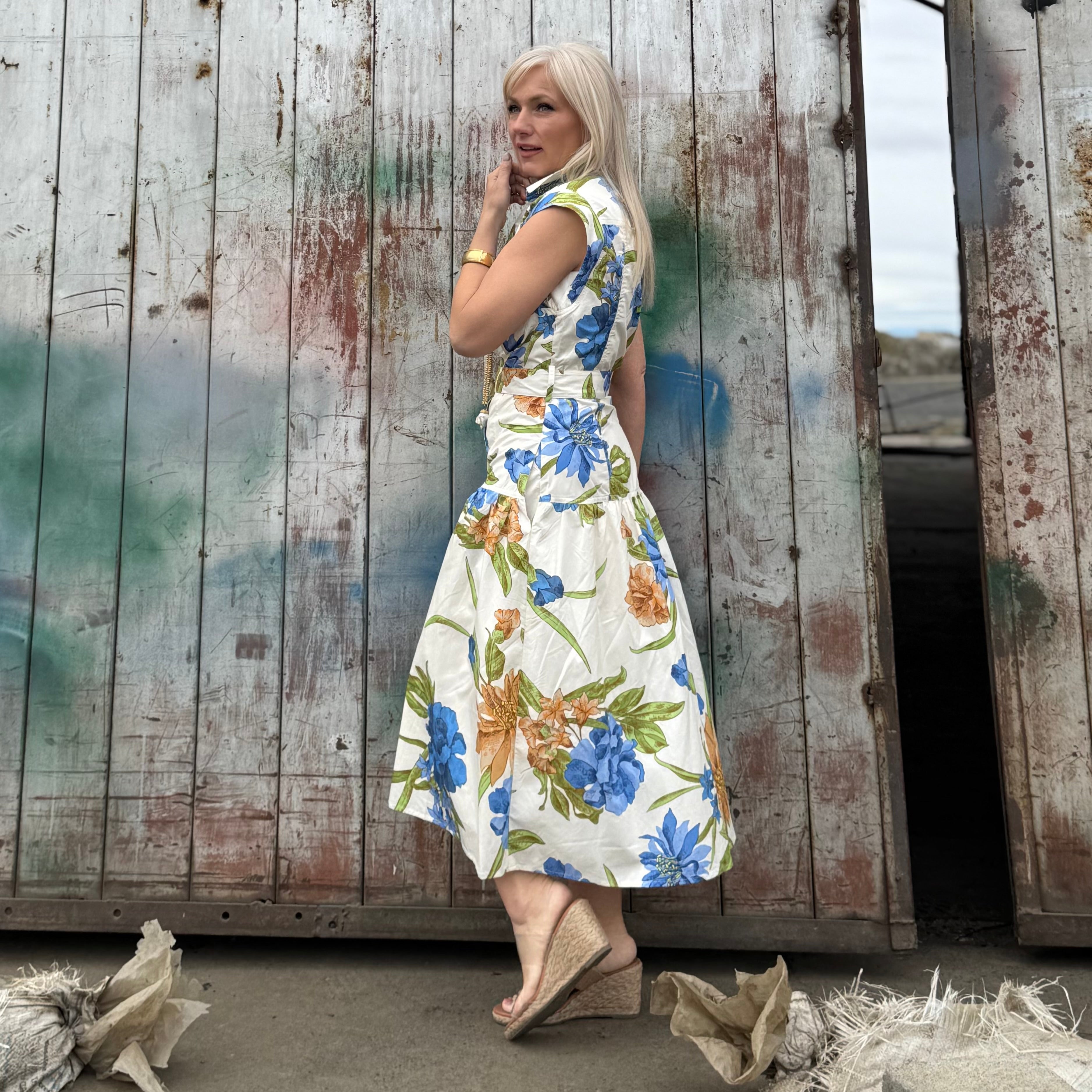 Blue Iris Garden Shirt Dress