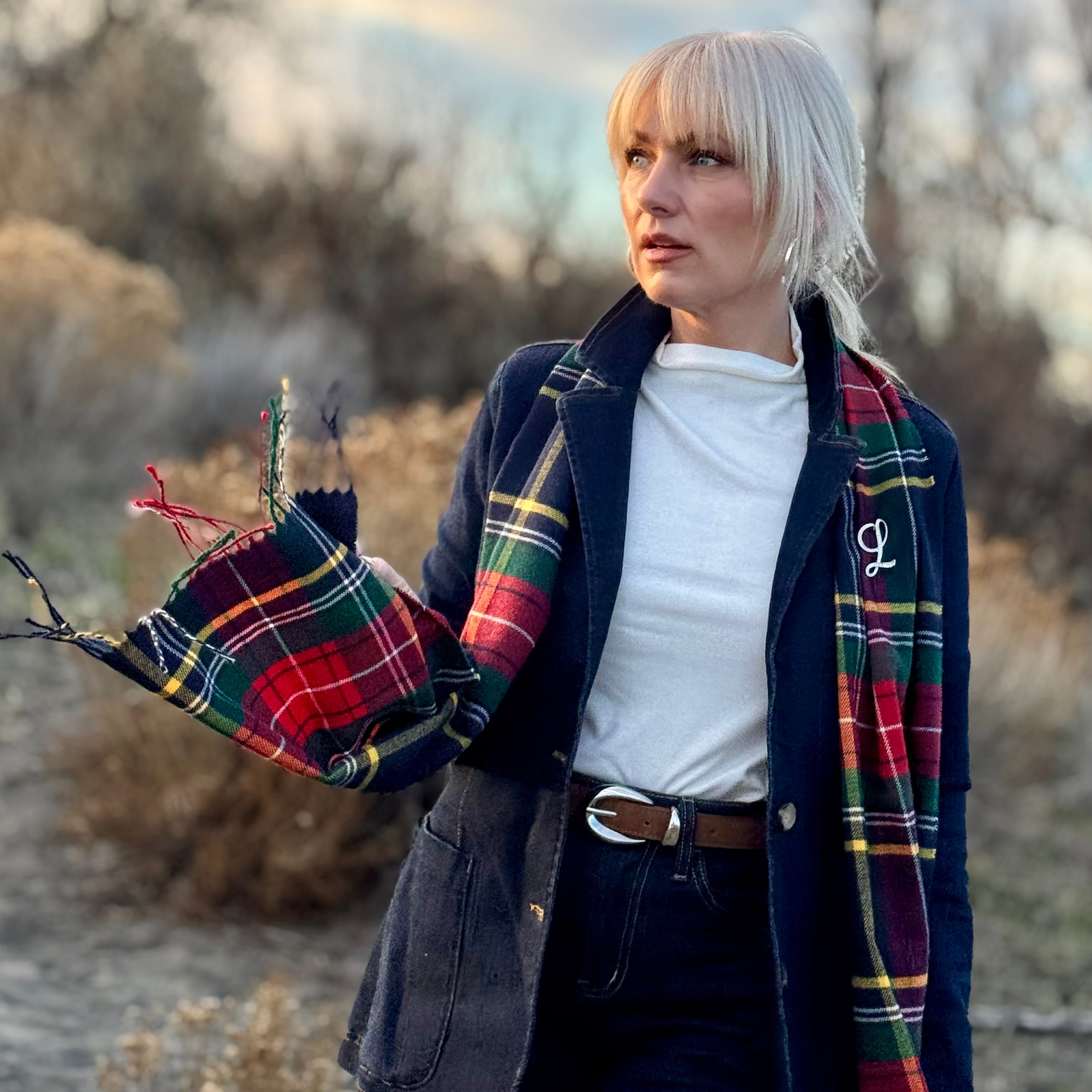 OXFORD PLAID SCARF navy blue