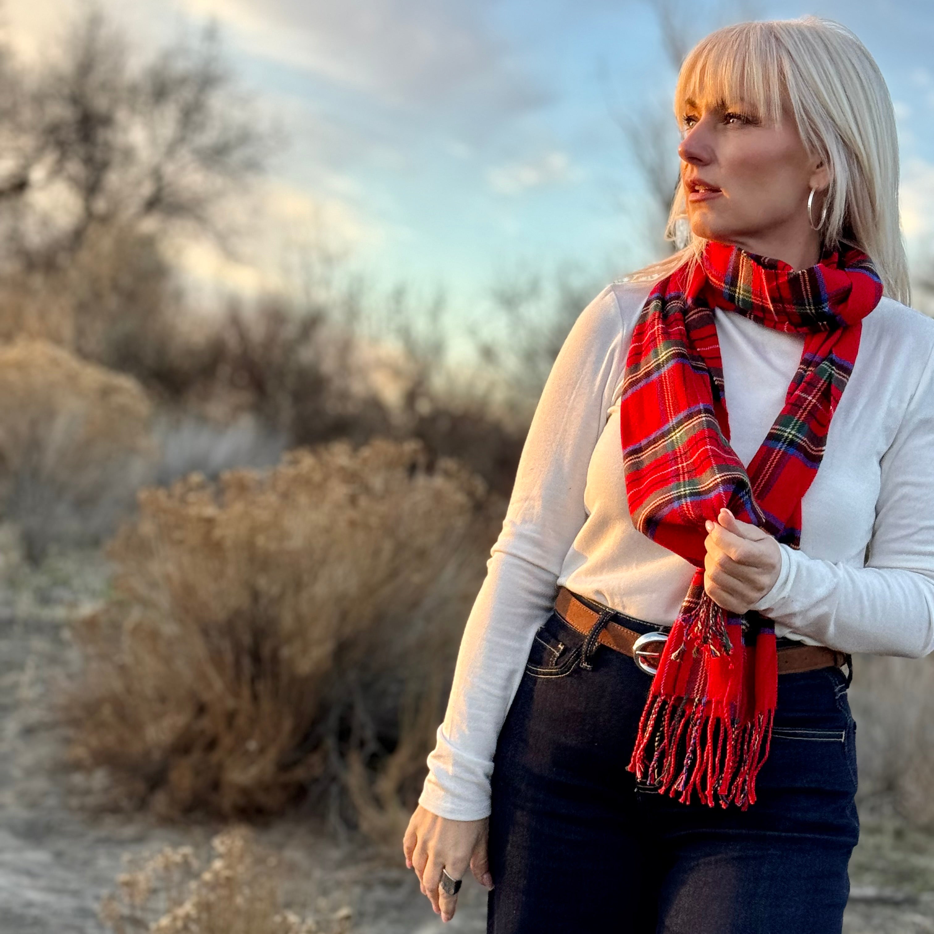 OXFORD PLAID SCARF Tartan Red