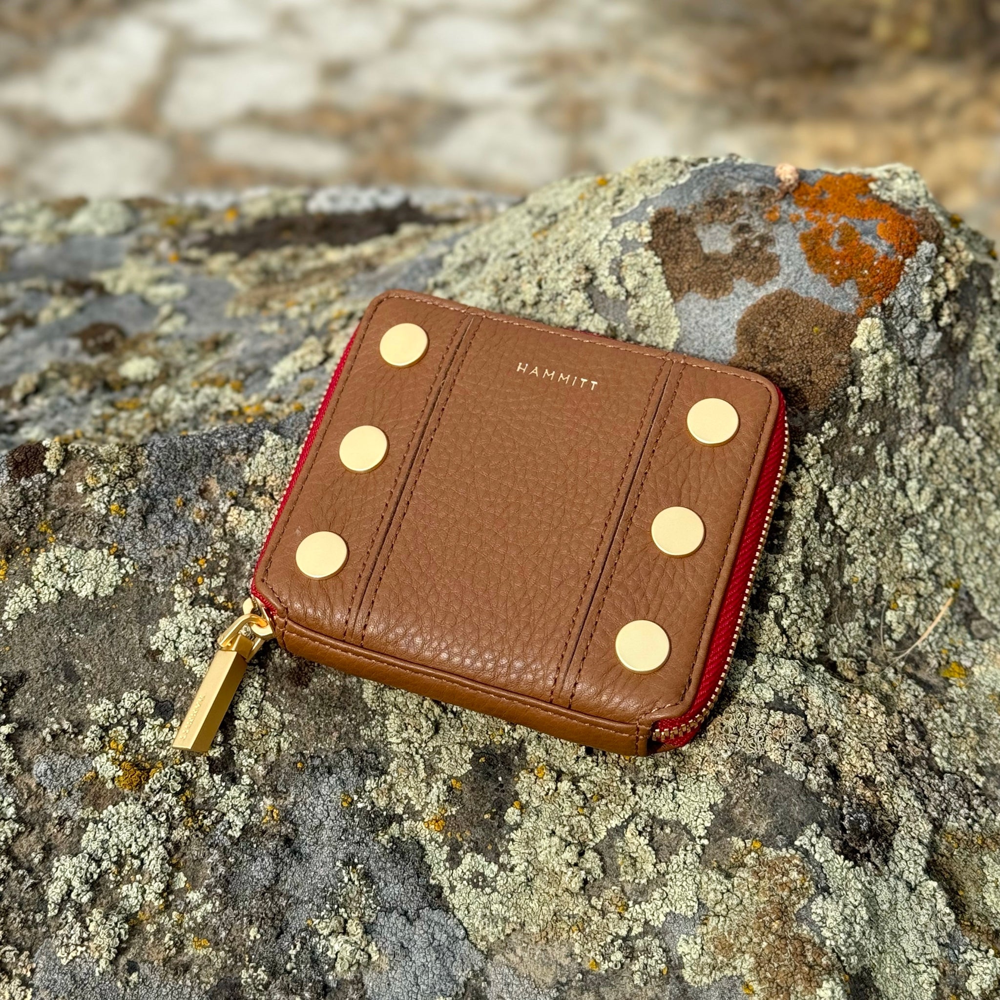 Hammitt 210 West Wallet – Mahogany Pebble & Calla Lily White Leather Wallet – Designer Slim Card Holder main image 1