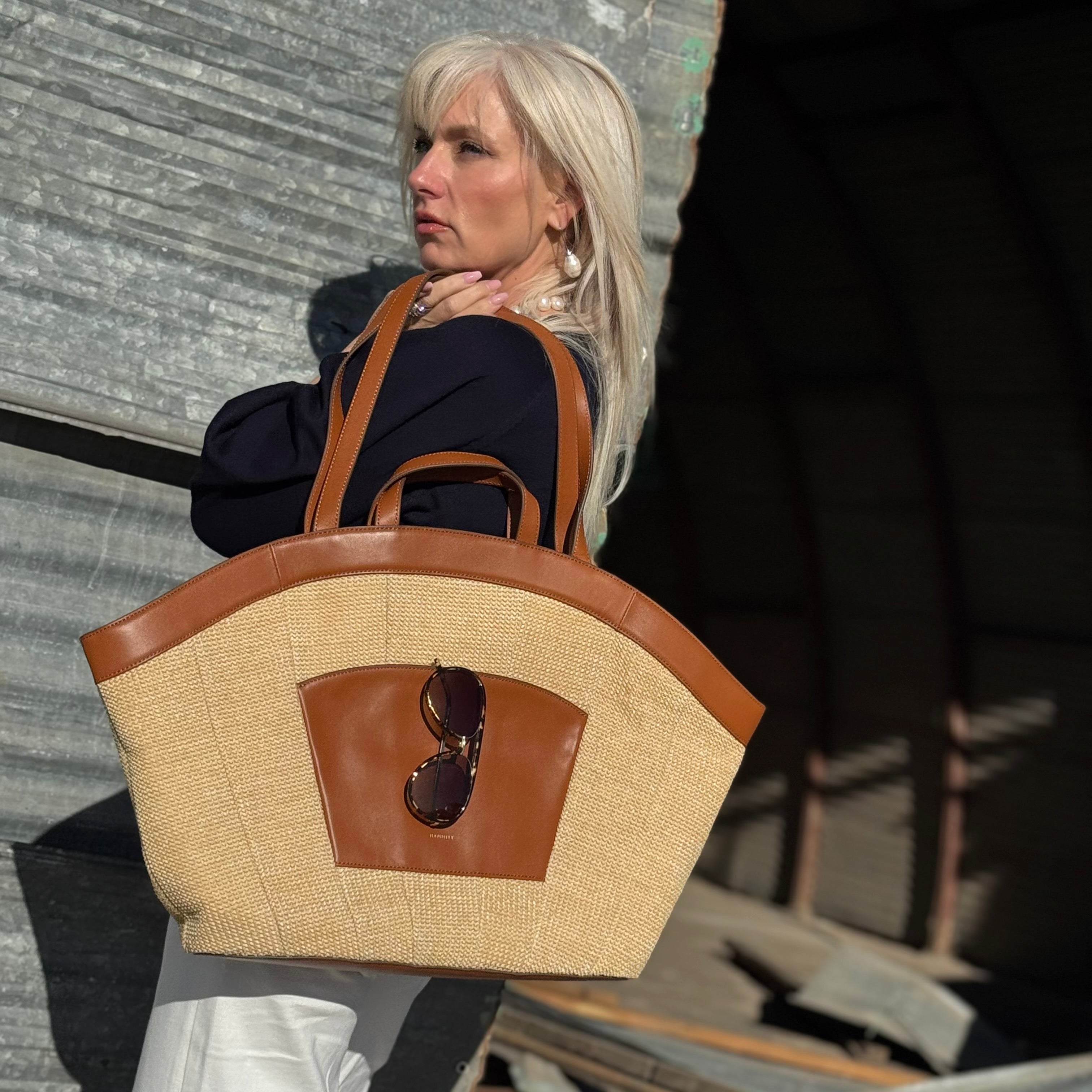 Hammitt Shelley Tote Cocoa Raffia/Gold