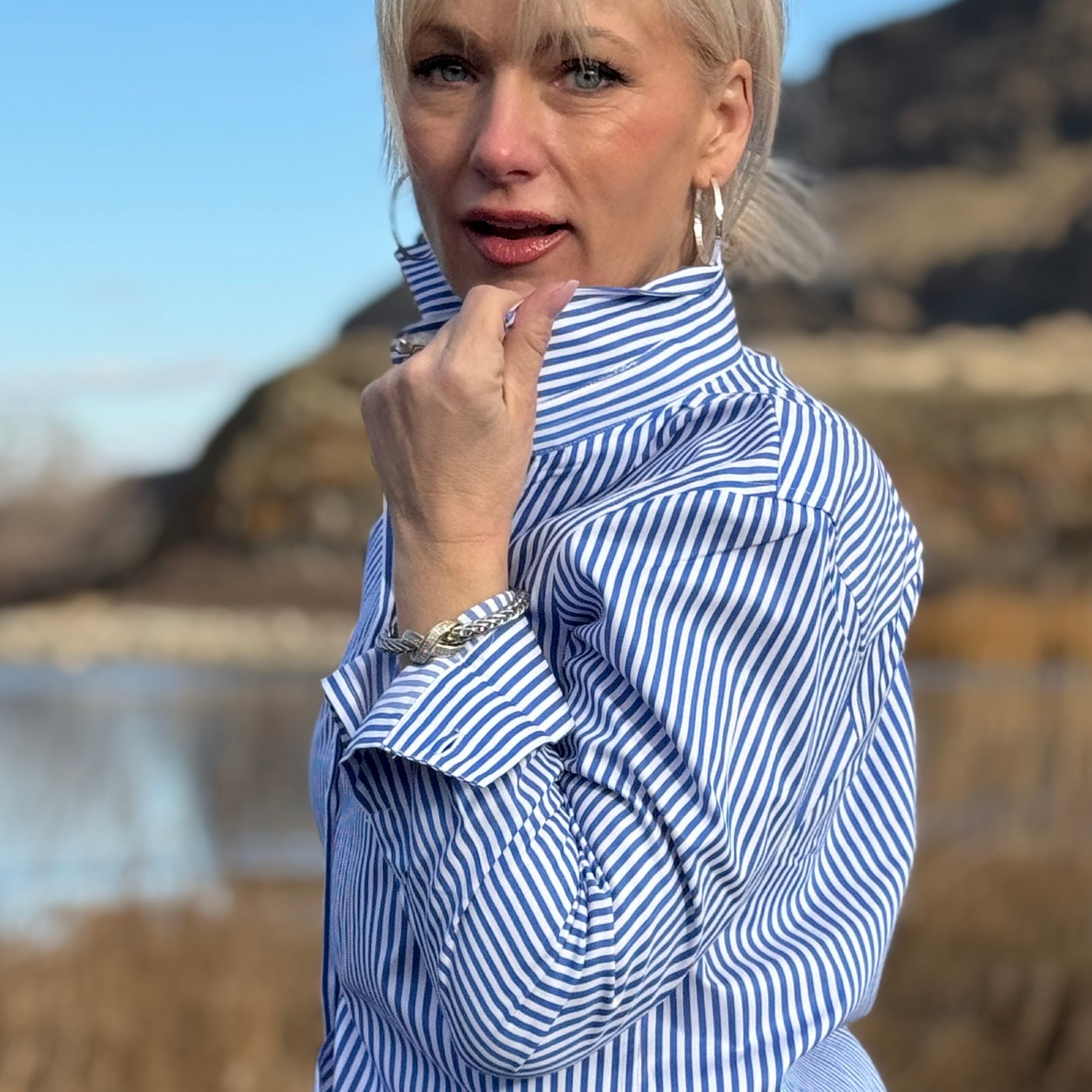 Cabana Wrinkle Release Top Royal Blue