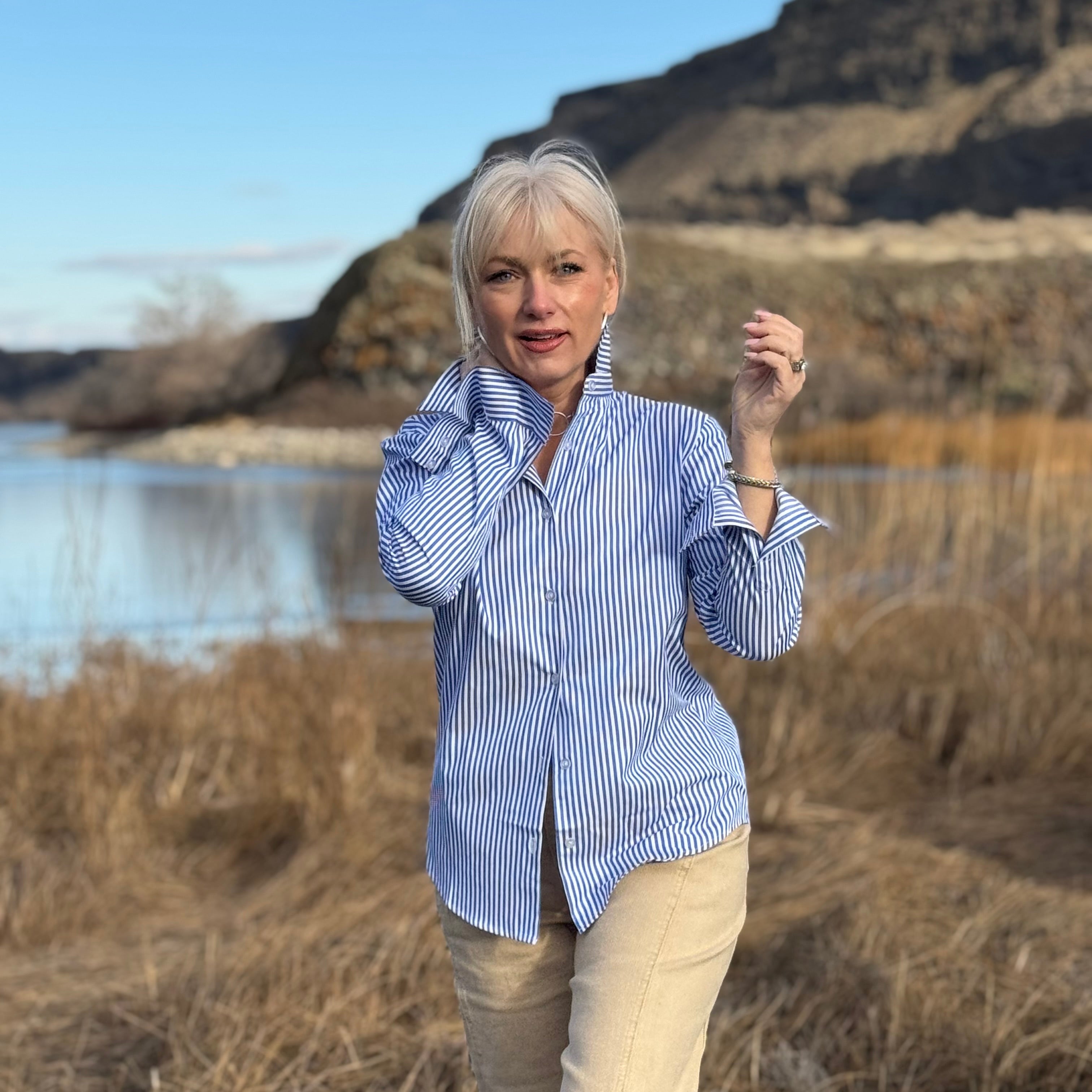 Cabana Wrinkle Release Top Royal Blue