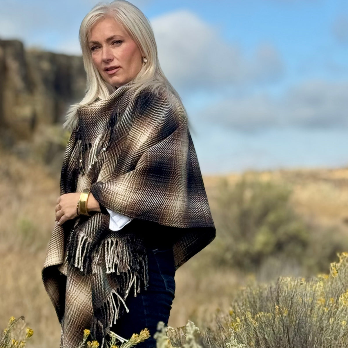 Fifteen Twenty Canyon Plaid Wool Poncho