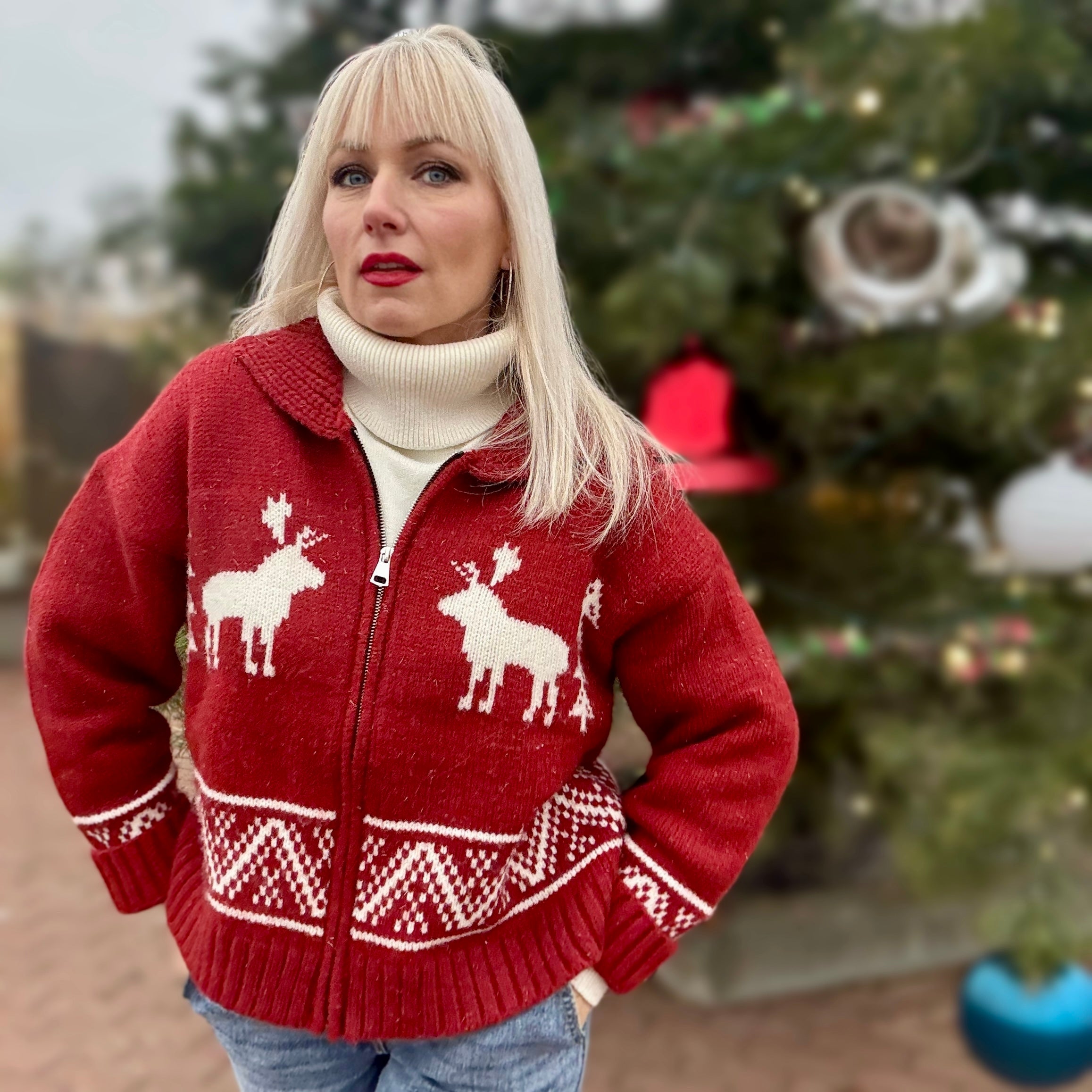 Enchanted Reindeer Sweater Cardigan Red (Copy)