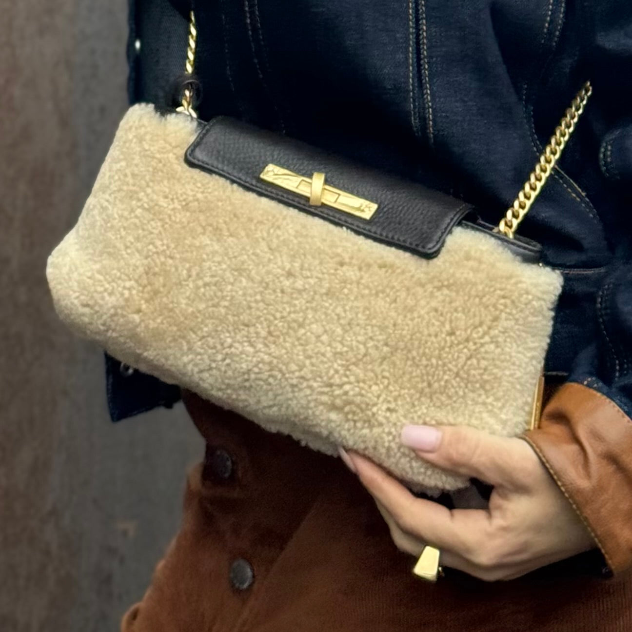 Hammitt Charlotte Sml Sundance Shearling/Brushed Gold