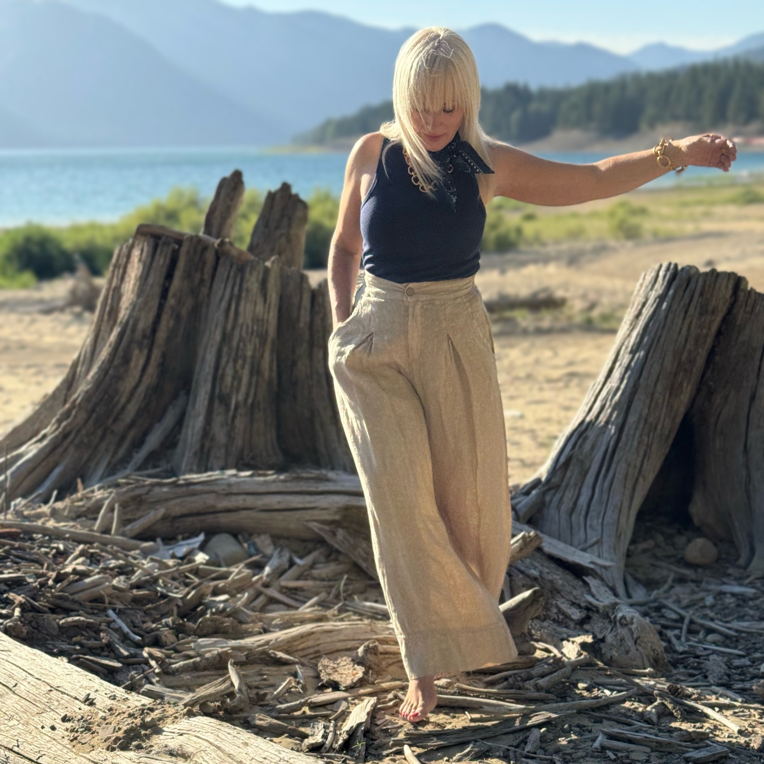 Emerson Wide Linen Pant Khaki