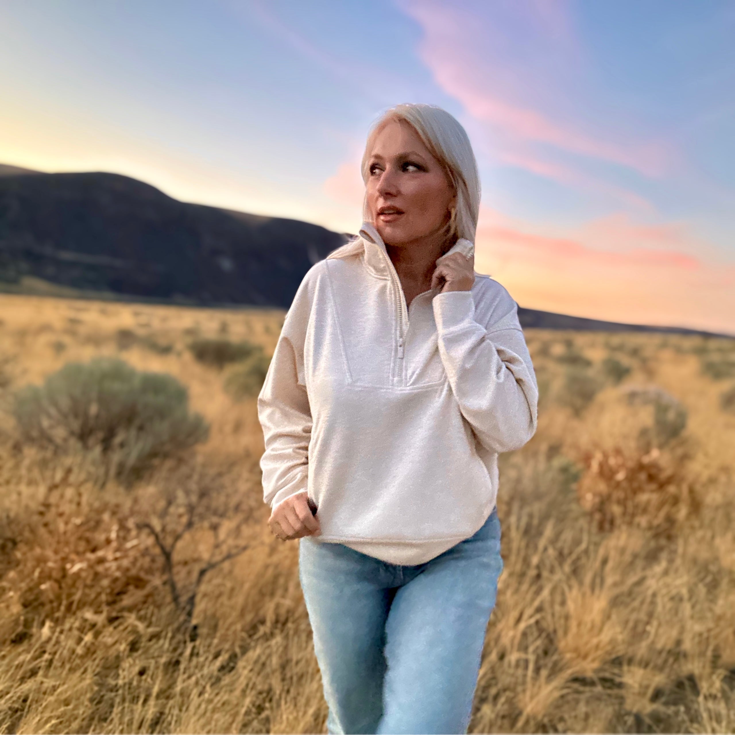 Anywhere Half Zip Pullover (Heathered Beige) (Copy)