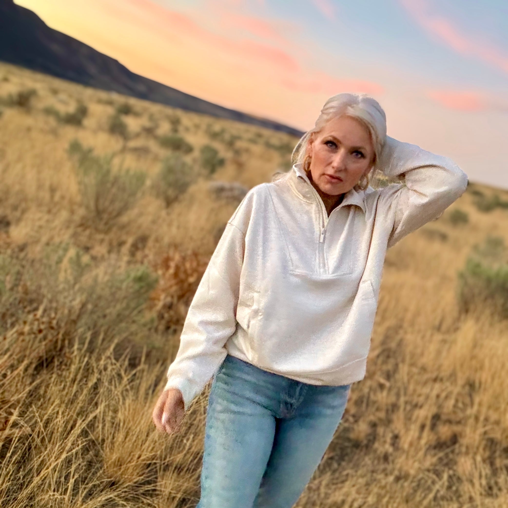 Anywhere Half Zip Pullover (Heathered Beige) (Copy)