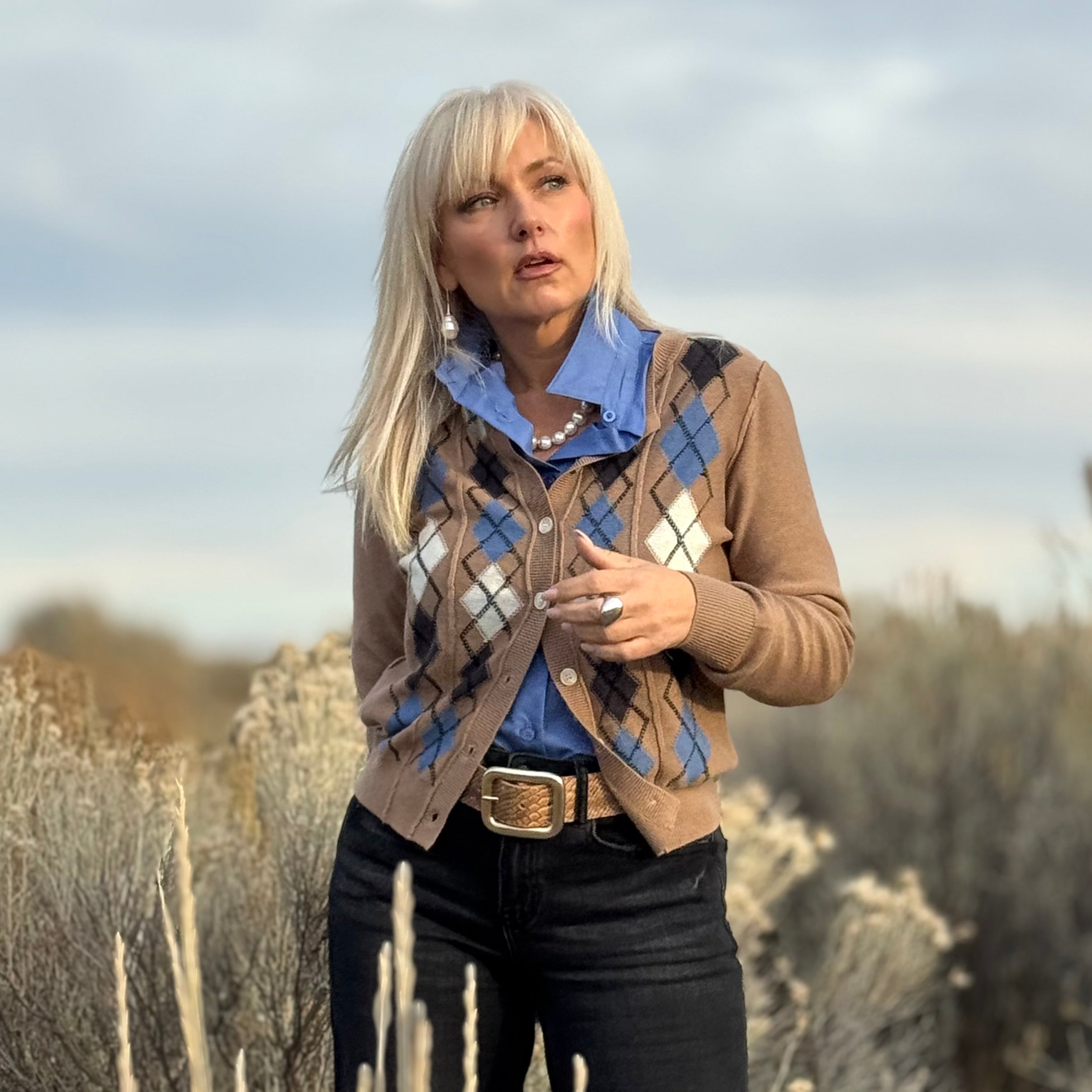 Sweetgrass Argyle Cardigan