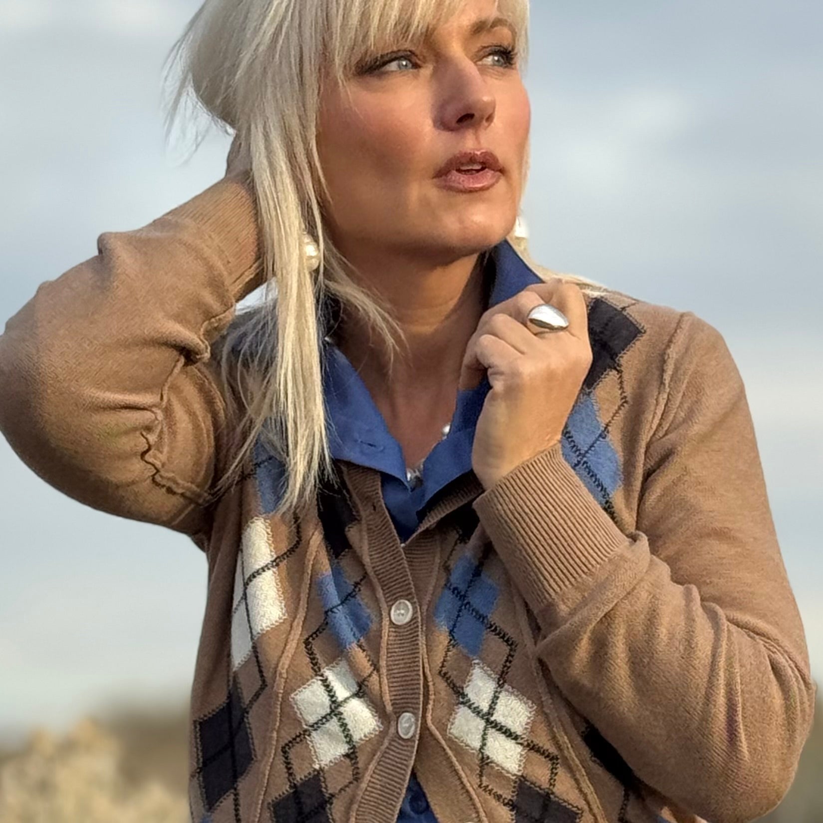 Sweetgrass Argyle Cardigan