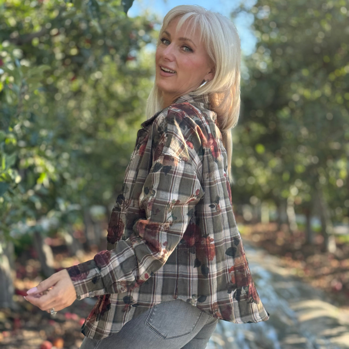 Autumn Rose Cotton Plaid Shirt