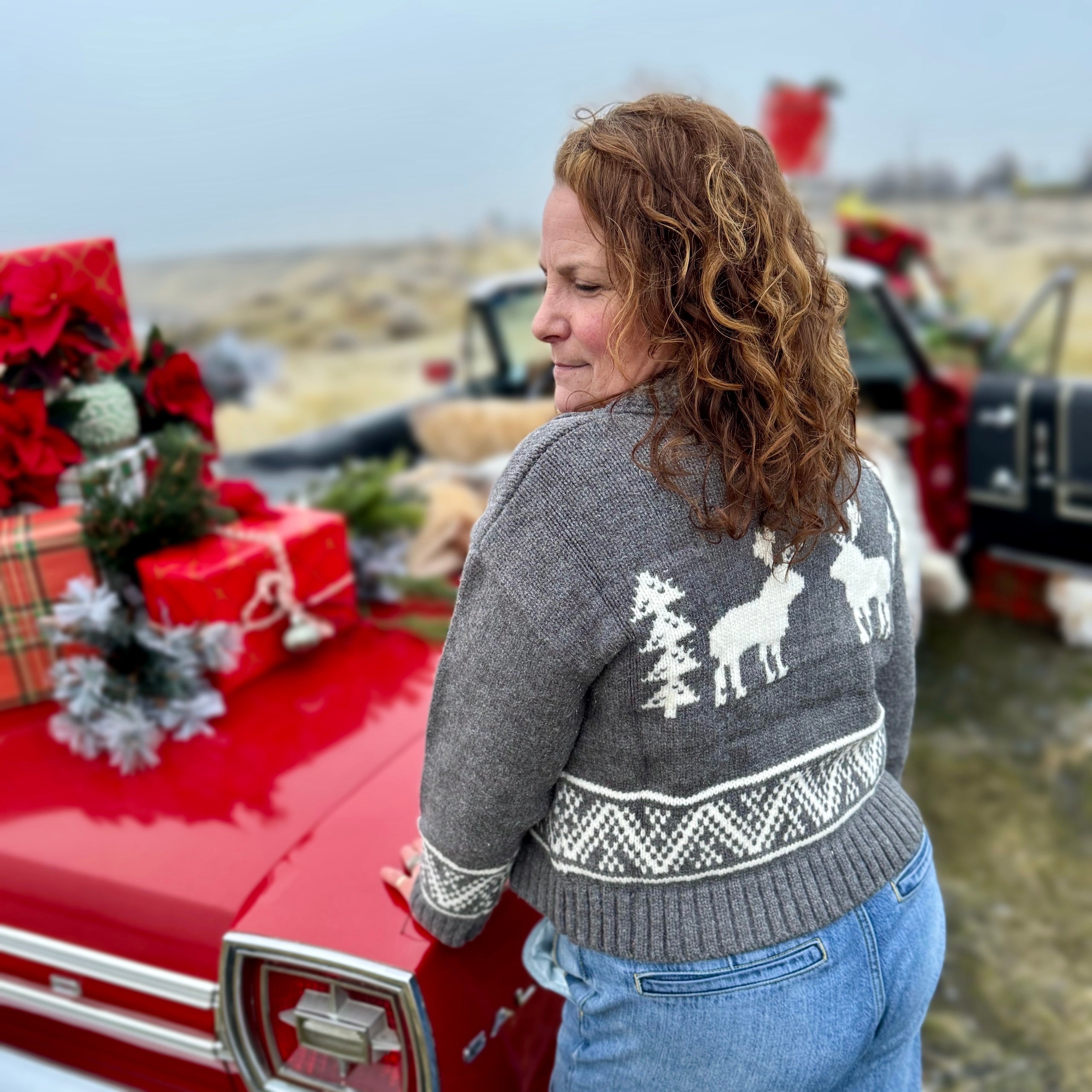 Enchanted Reindeer Sweater Cardigan Gray (Copy)