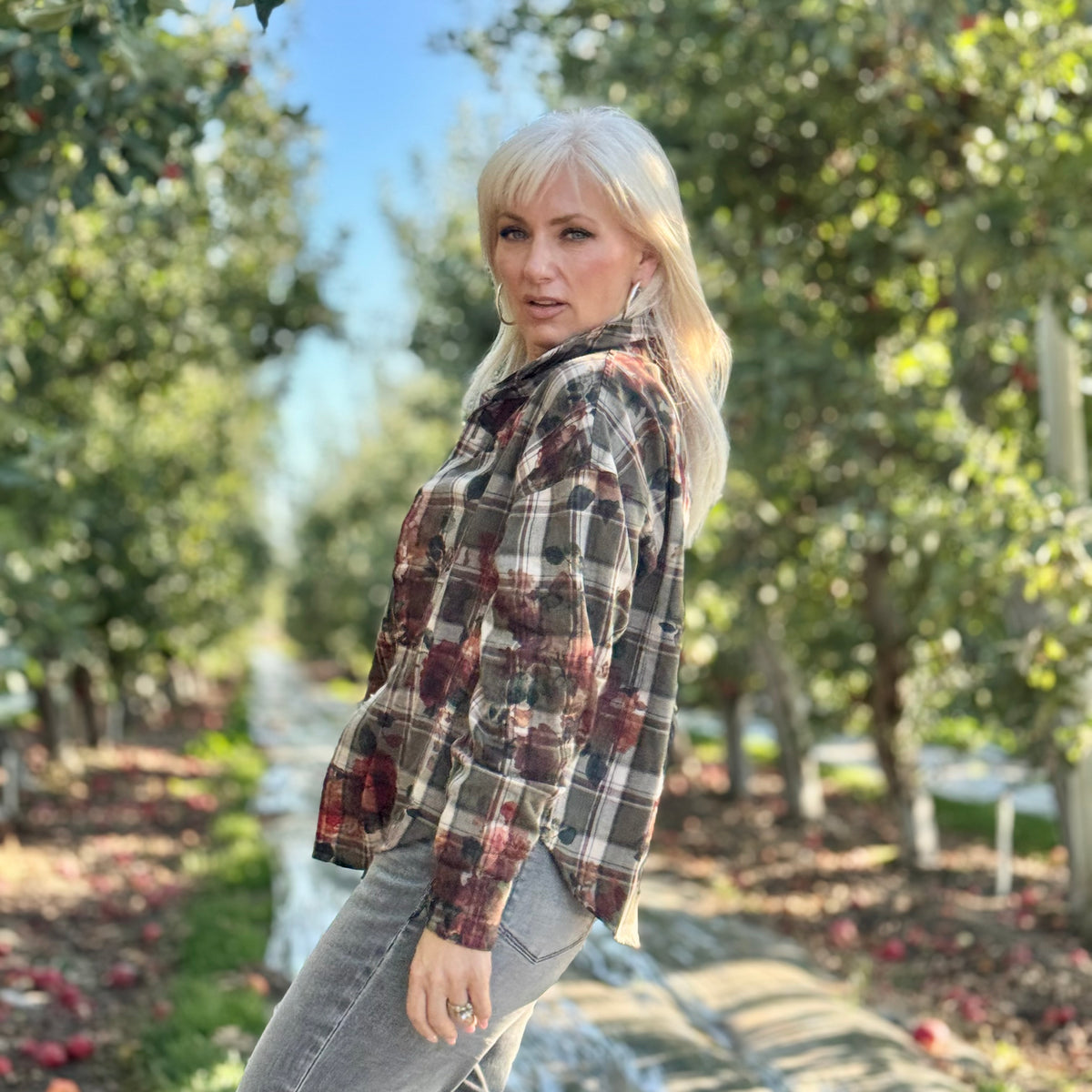 Autumn Rose Cotton Plaid Shirt