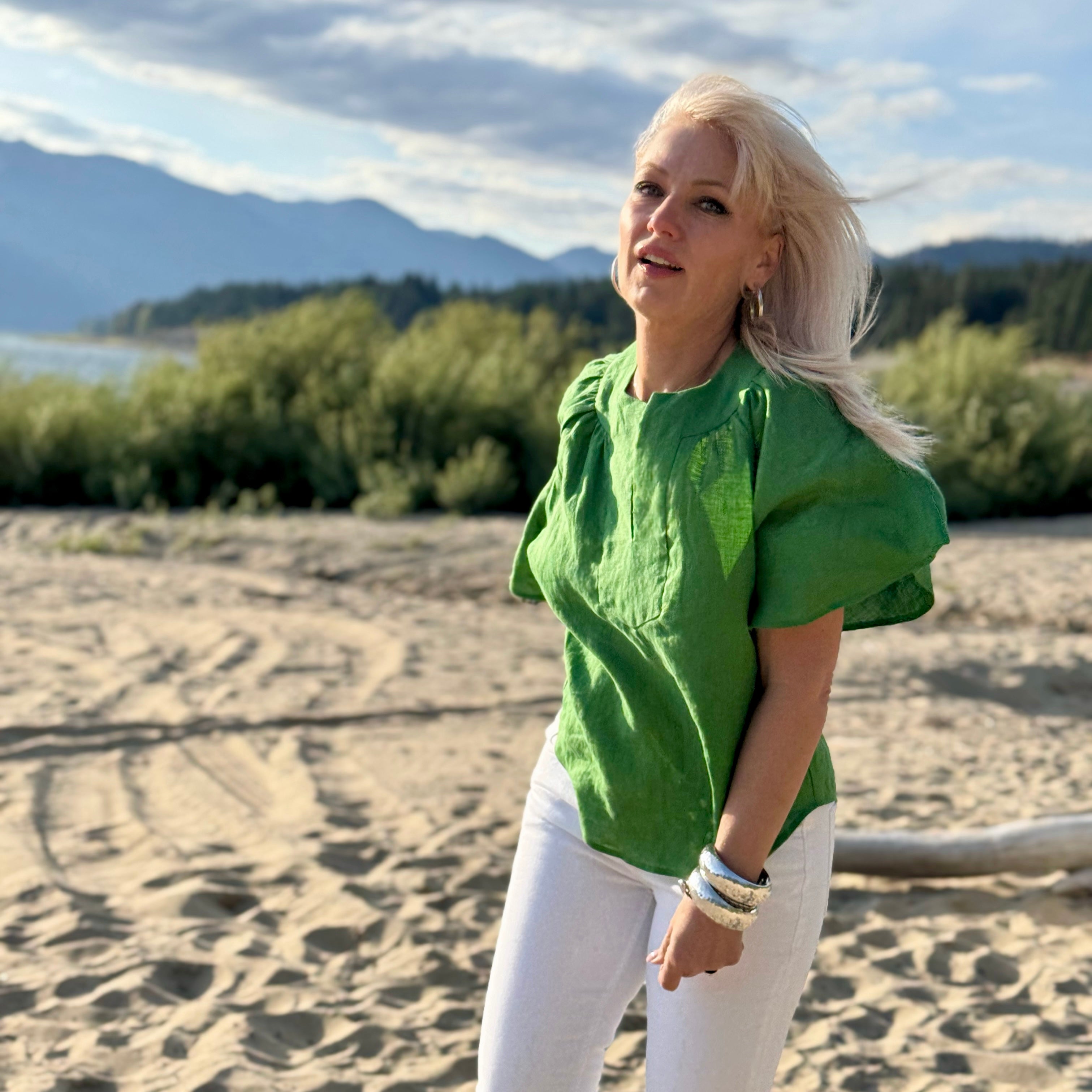 Tabatha Linen Flutter Sleeve Top