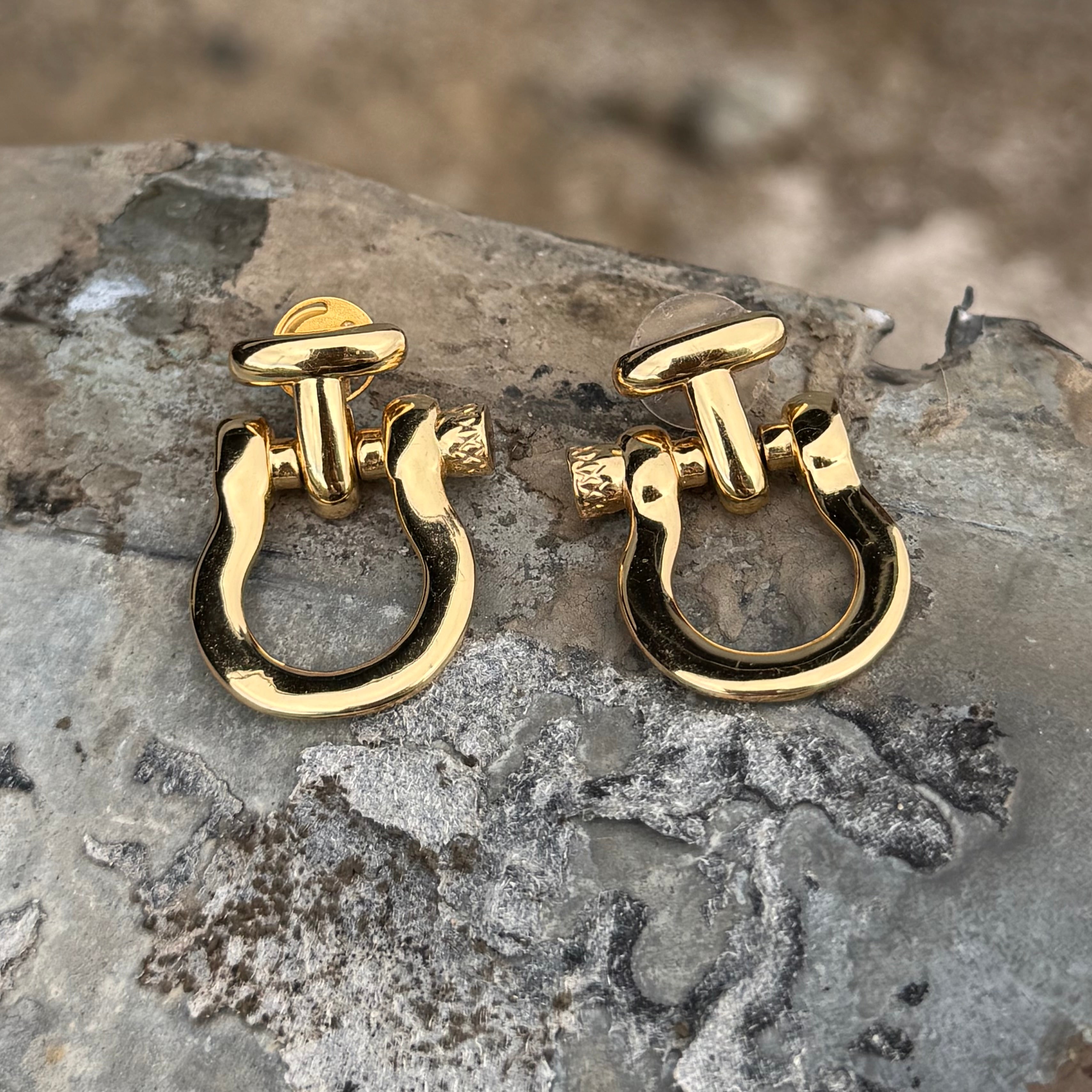 Golden Stirrup Stud Earrings