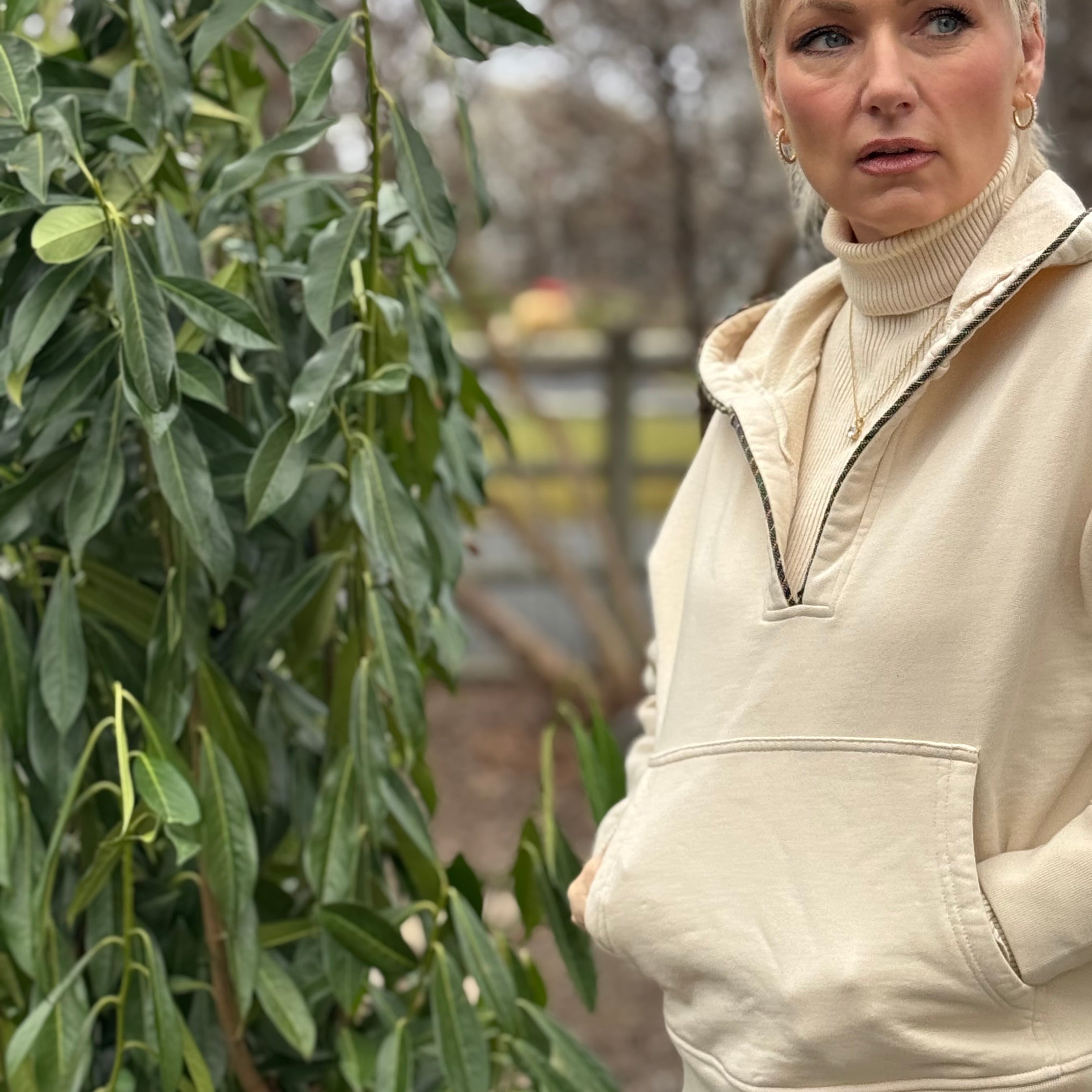 Ecru Haven Beaded-Trim Hoodie