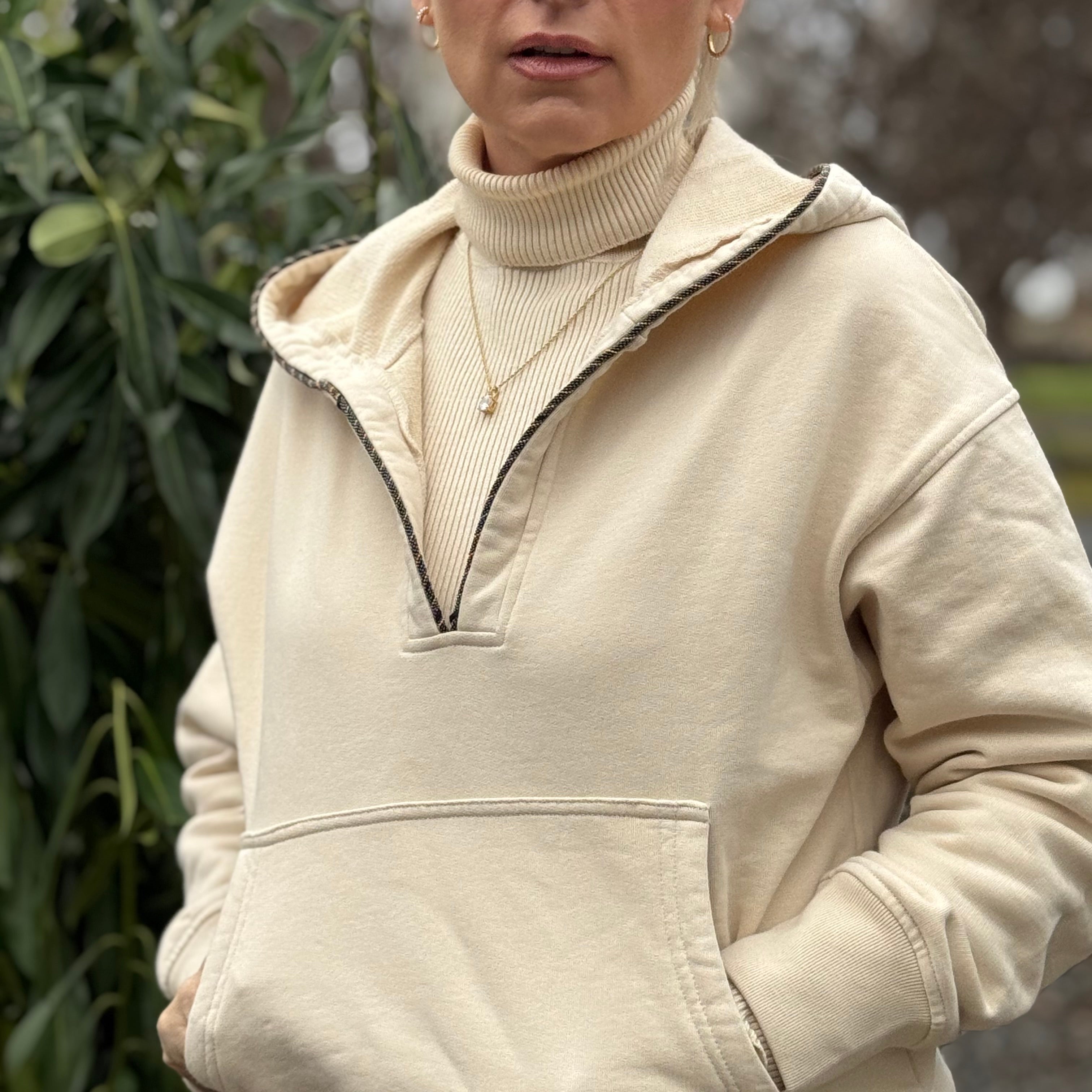 Ecru Haven Beaded-Trim Hoodie