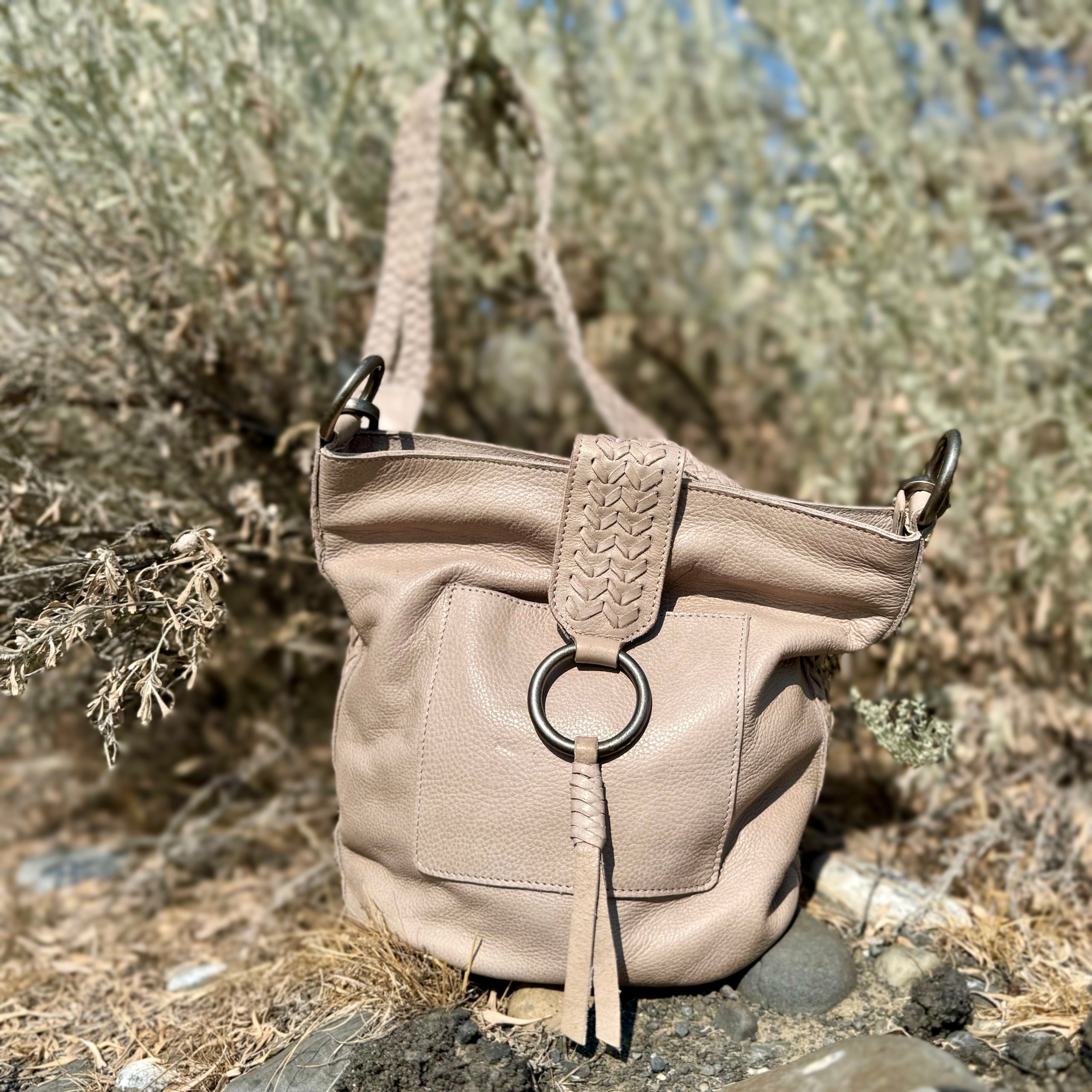Liaison Leather Crossbody Bag (Taupe)