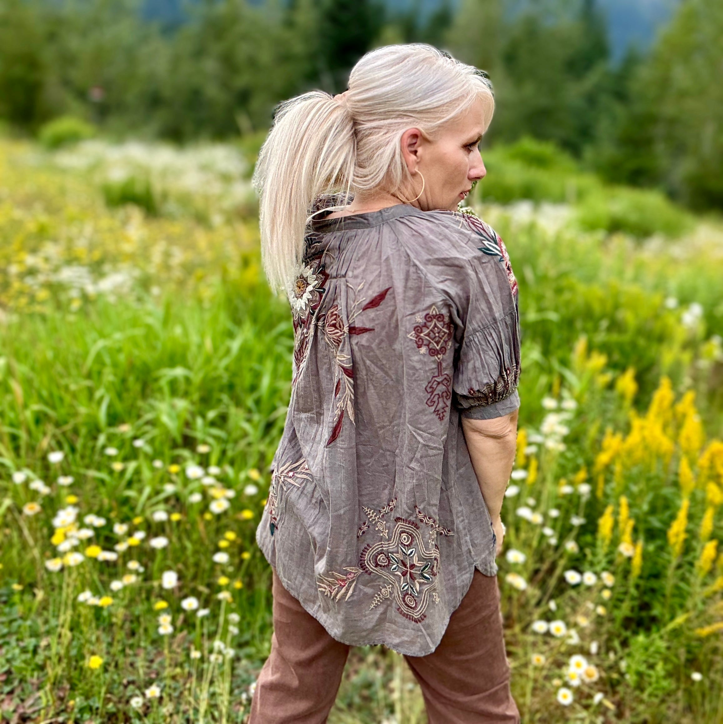 Izzy Cotton Blouse (Charcoal)