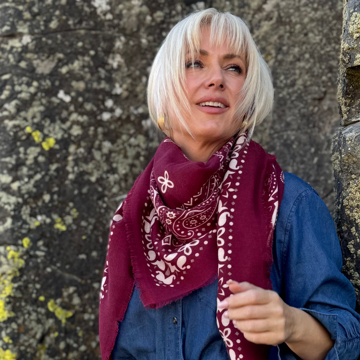 The Cashmere Feel Bandana Scarf Burgundy