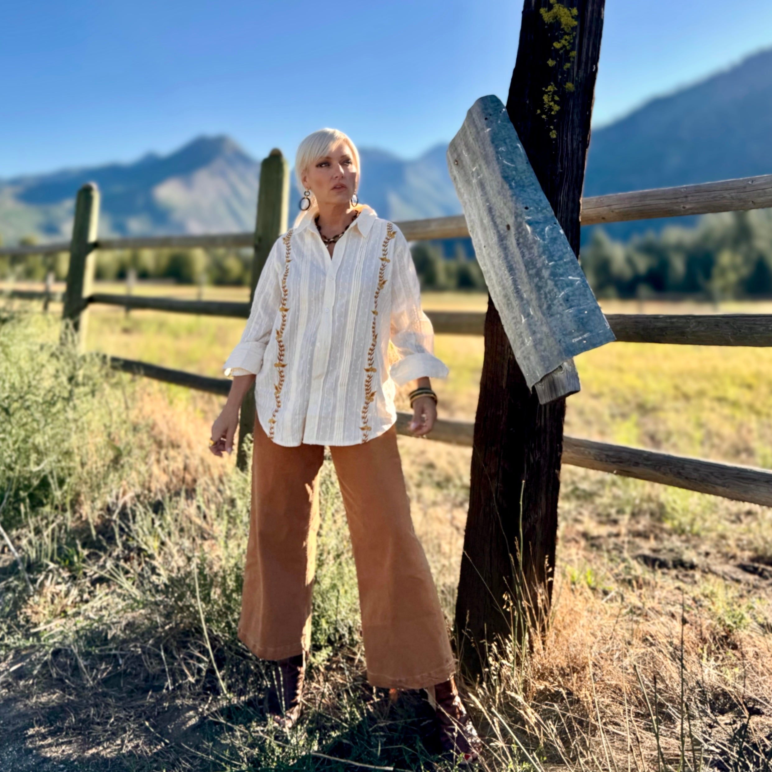 Audrey Wide Leg Jeans Biscuit