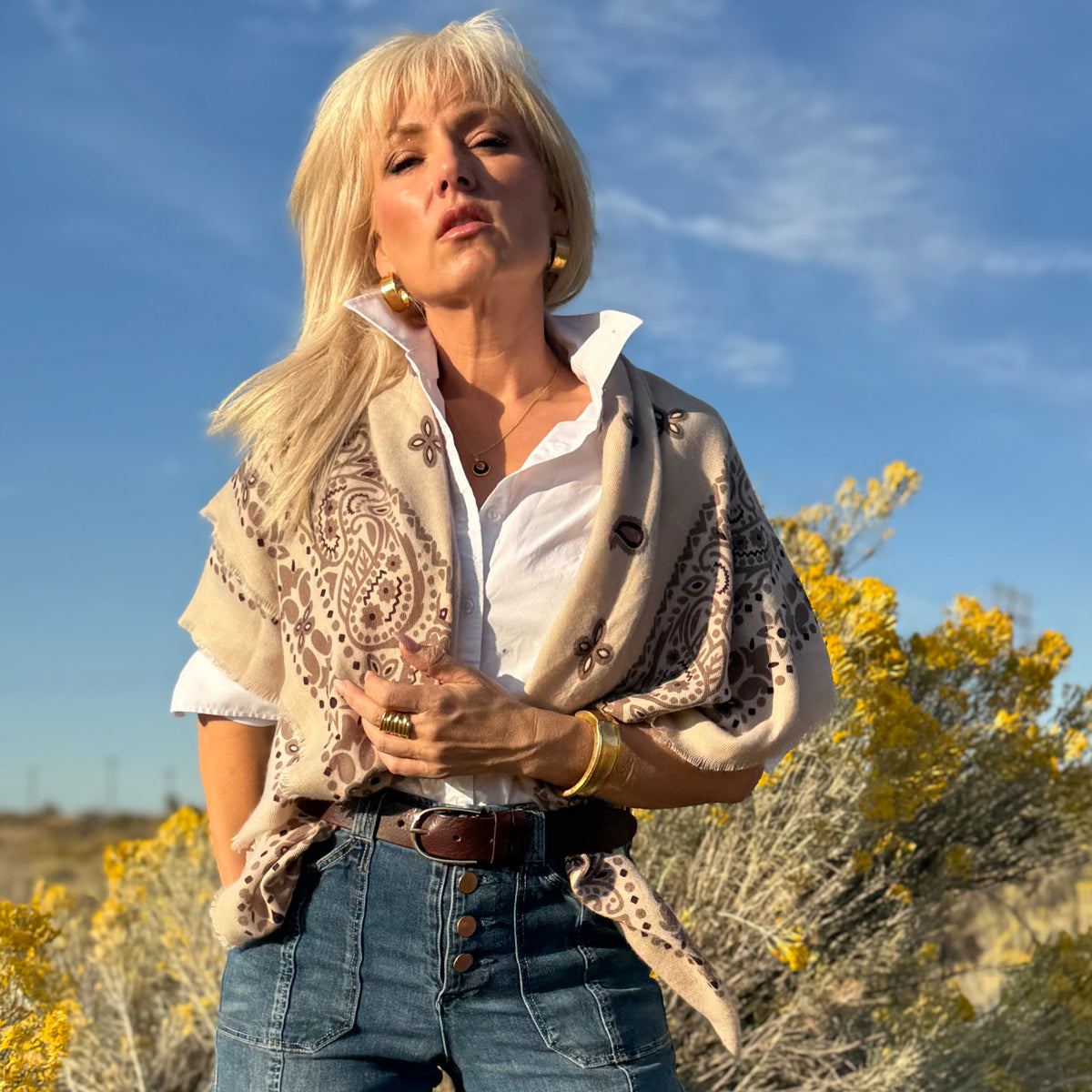 The Cashmere Feel Bandana Scarf Ivory