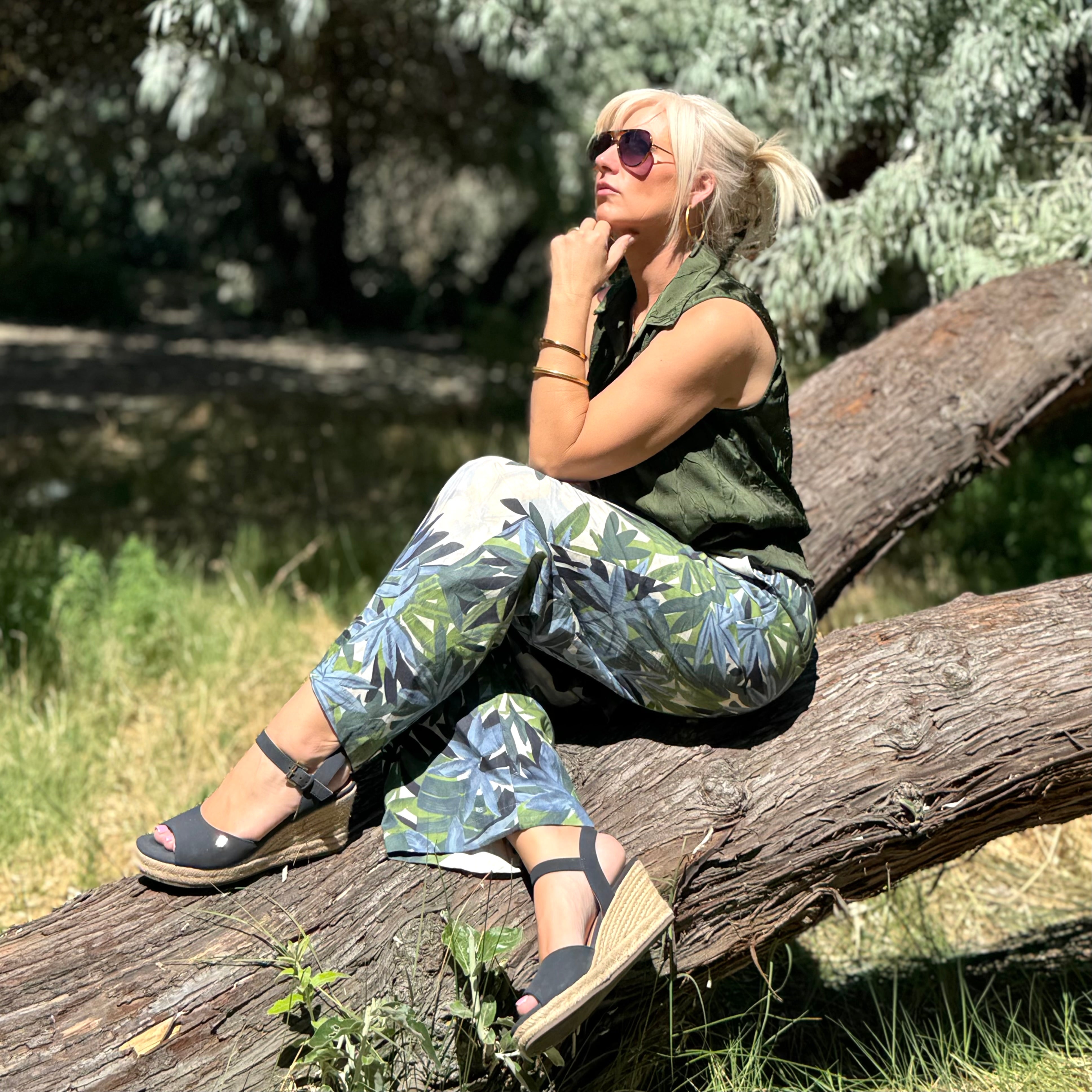 Tropical Drawstring Ankle Pants