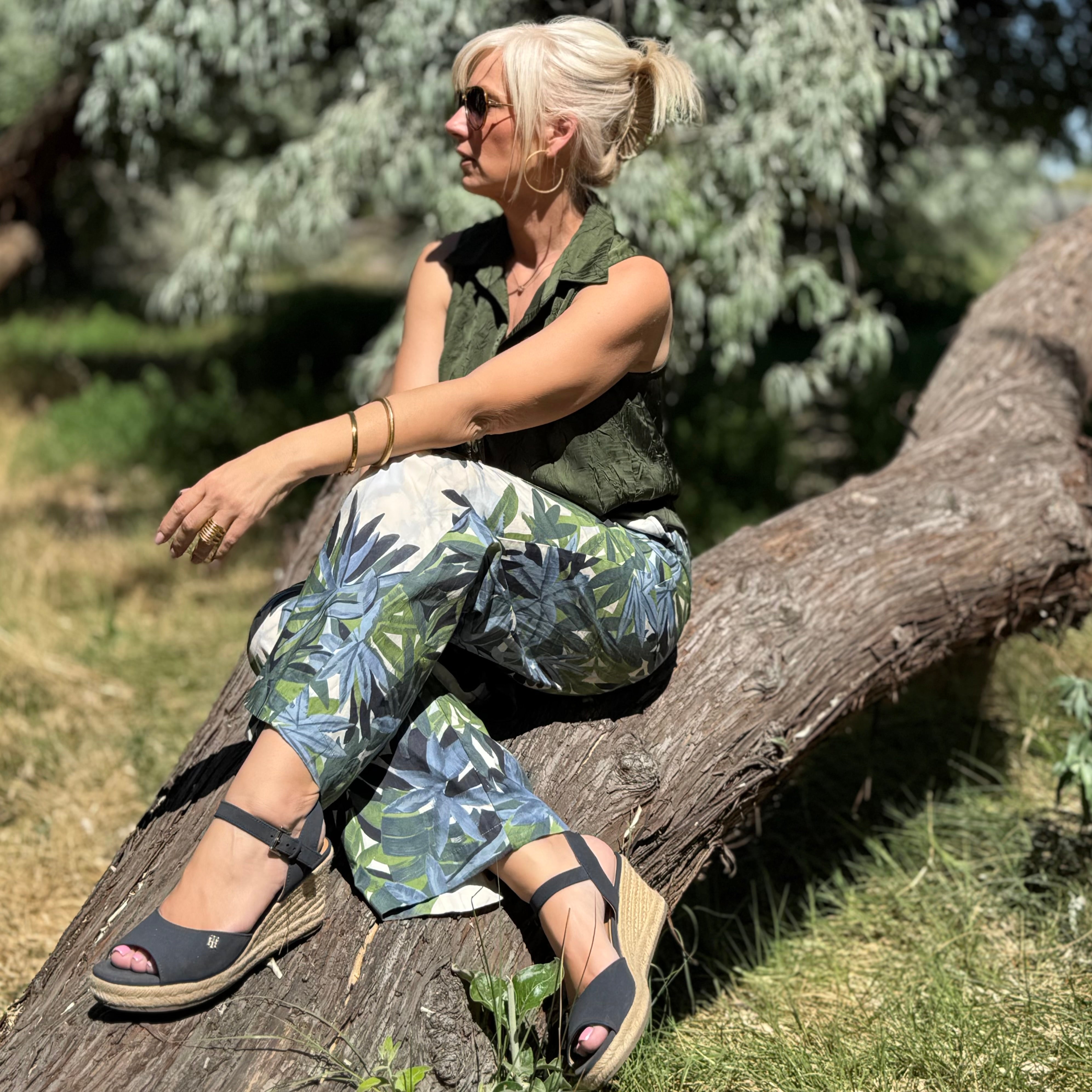 Tropical Drawstring Ankle Pants
