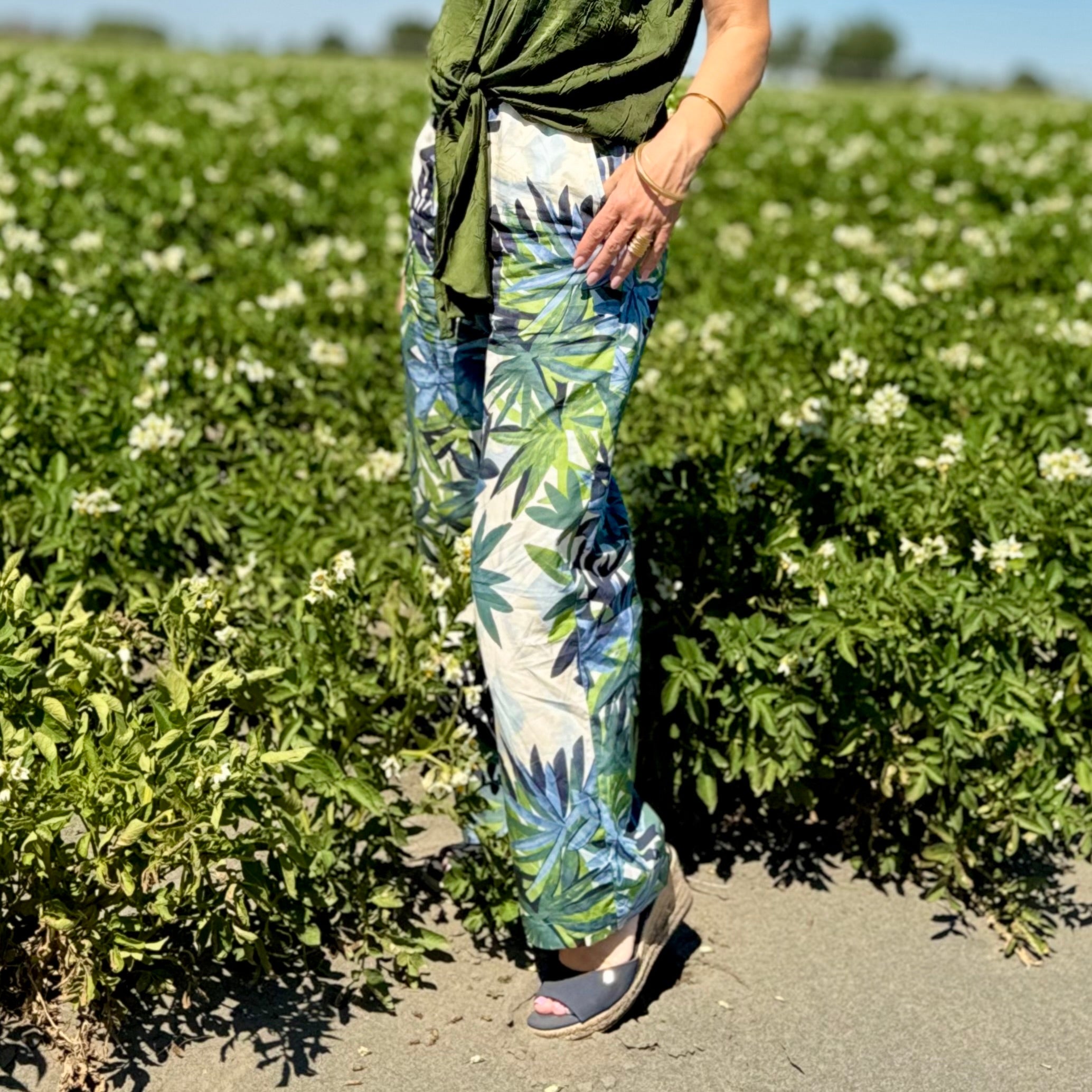 Tropical Drawstring Ankle Pants