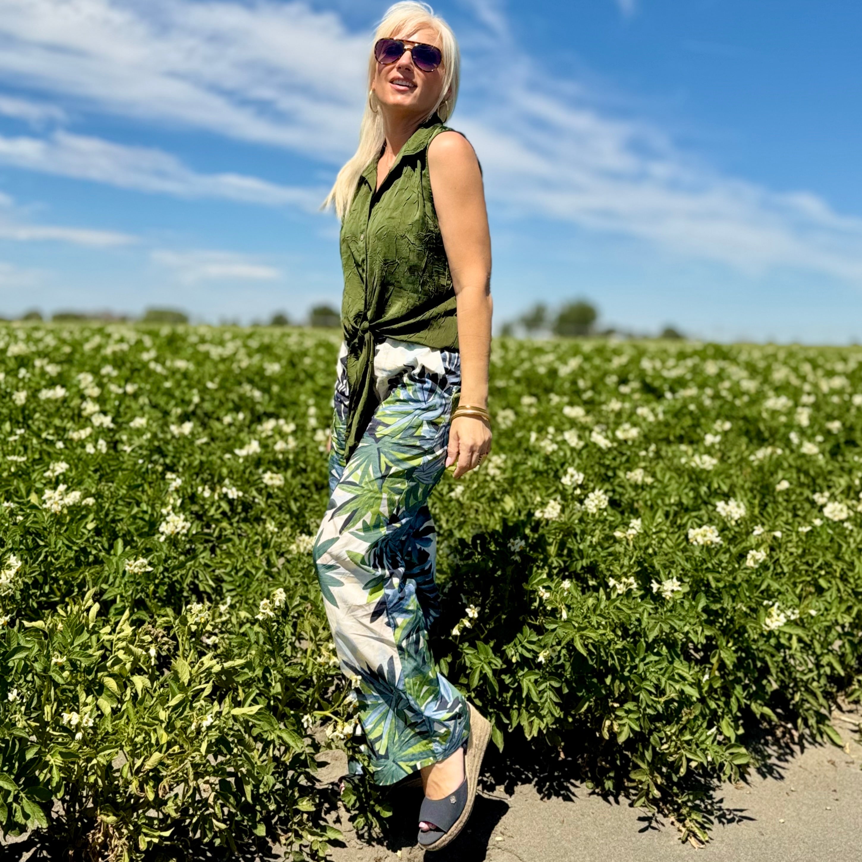 Tropical Drawstring Ankle Pants
