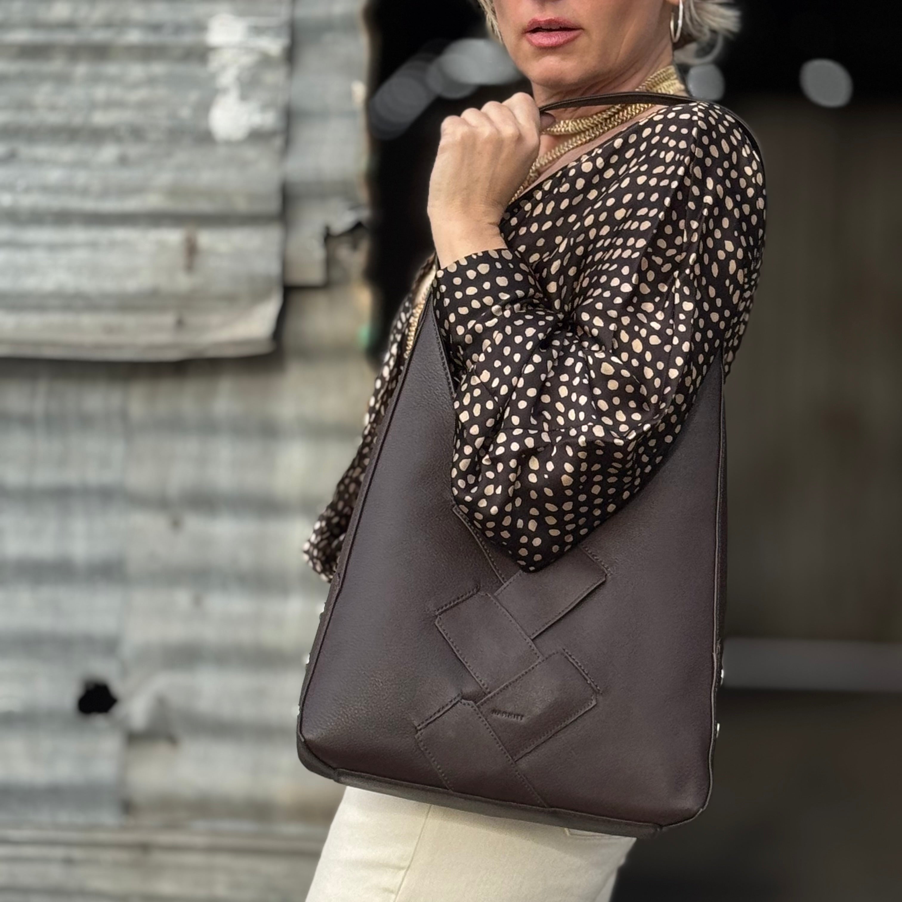 Hammitt Tim Med Espresso Pebble Weave/Silver