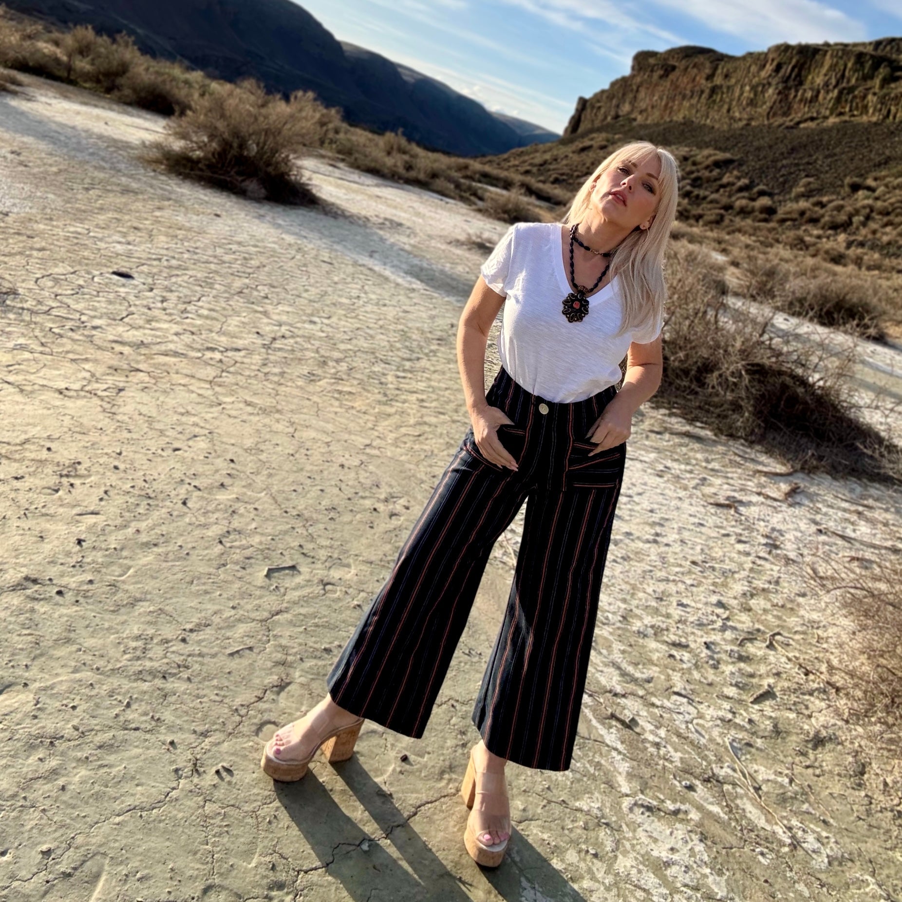 Carmen Stripe Cropped Wide Leg Pants