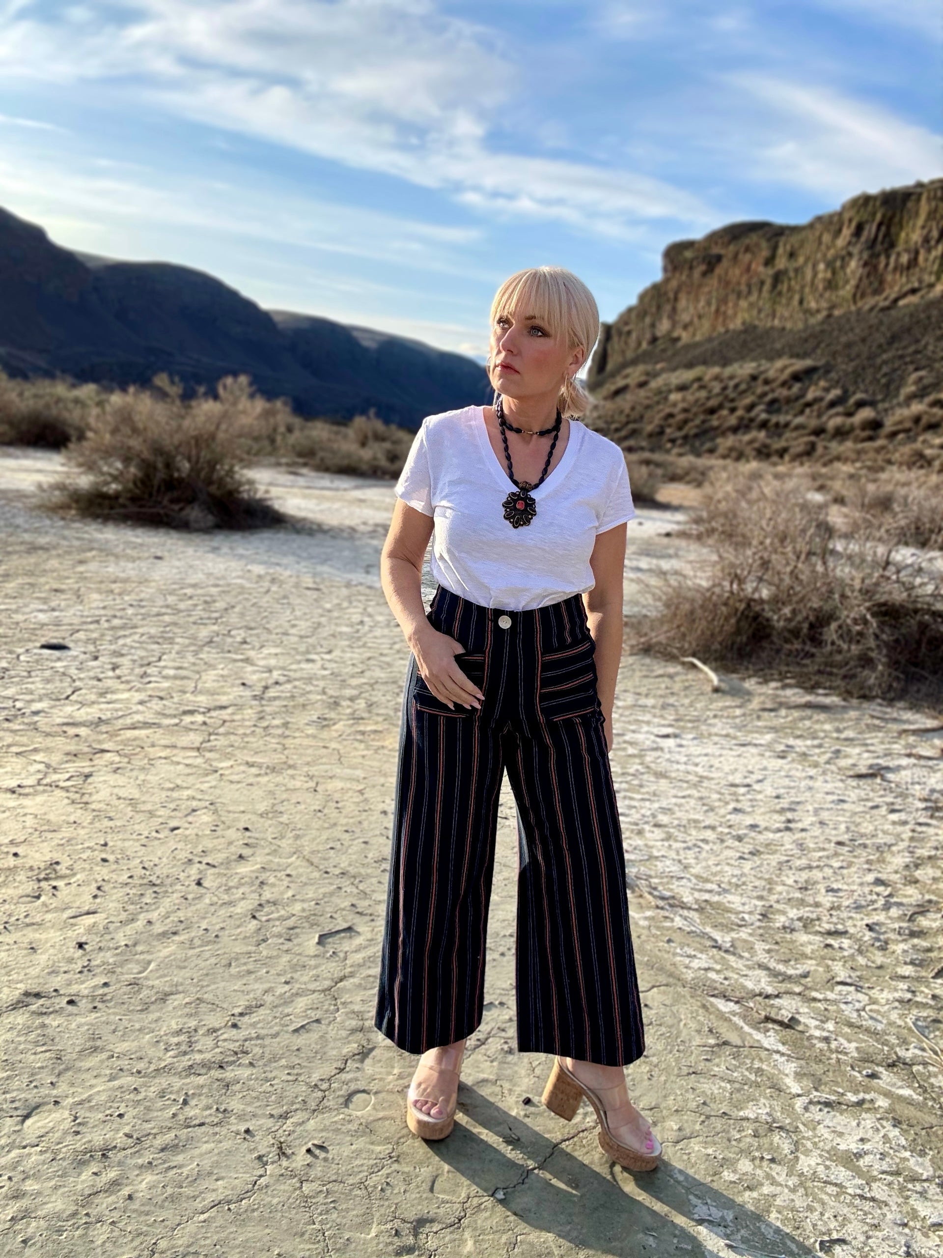 Carmen Stripe Cropped Wide Leg Pants