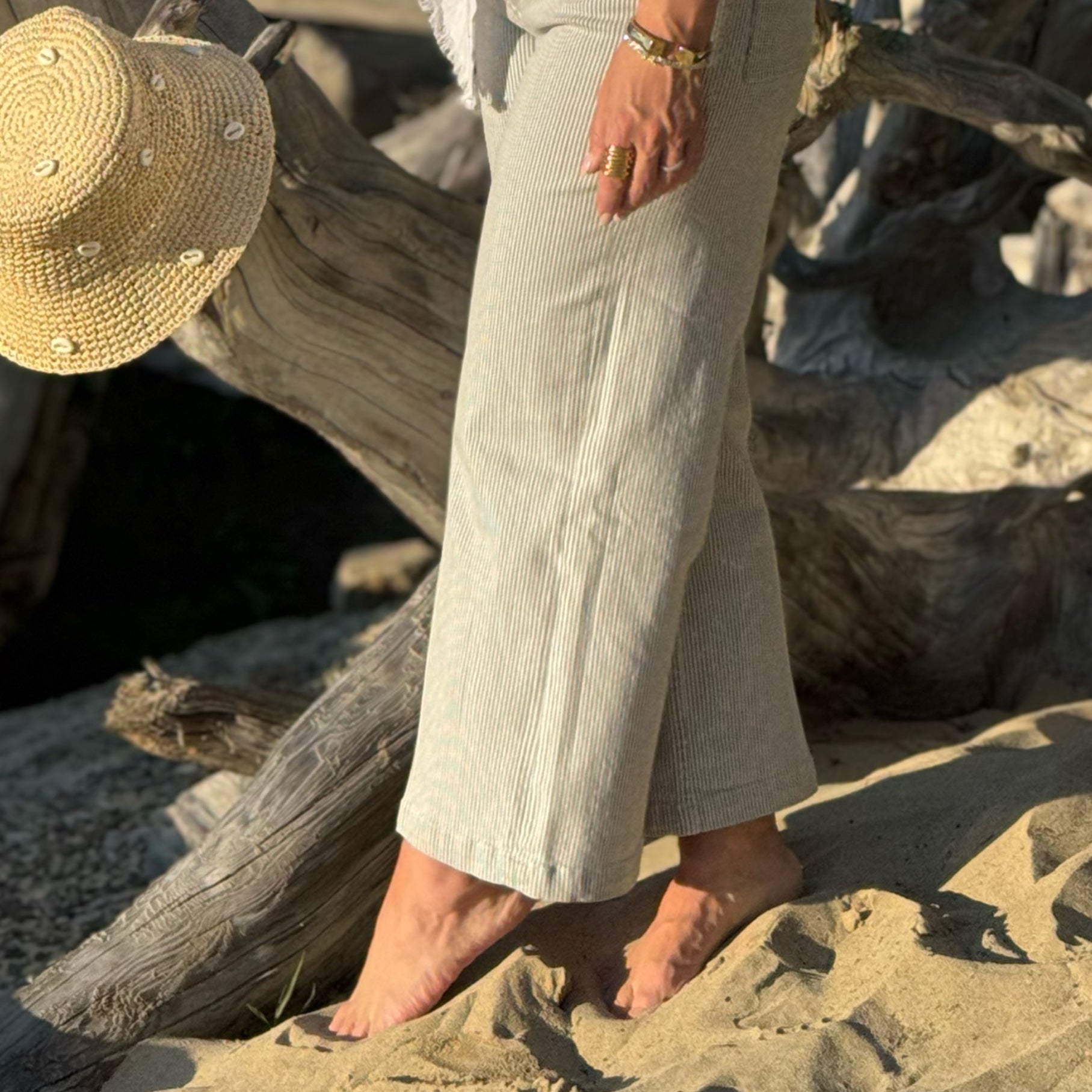 AUDREY WIDE LEG JEAN Railroad Gray Stripe