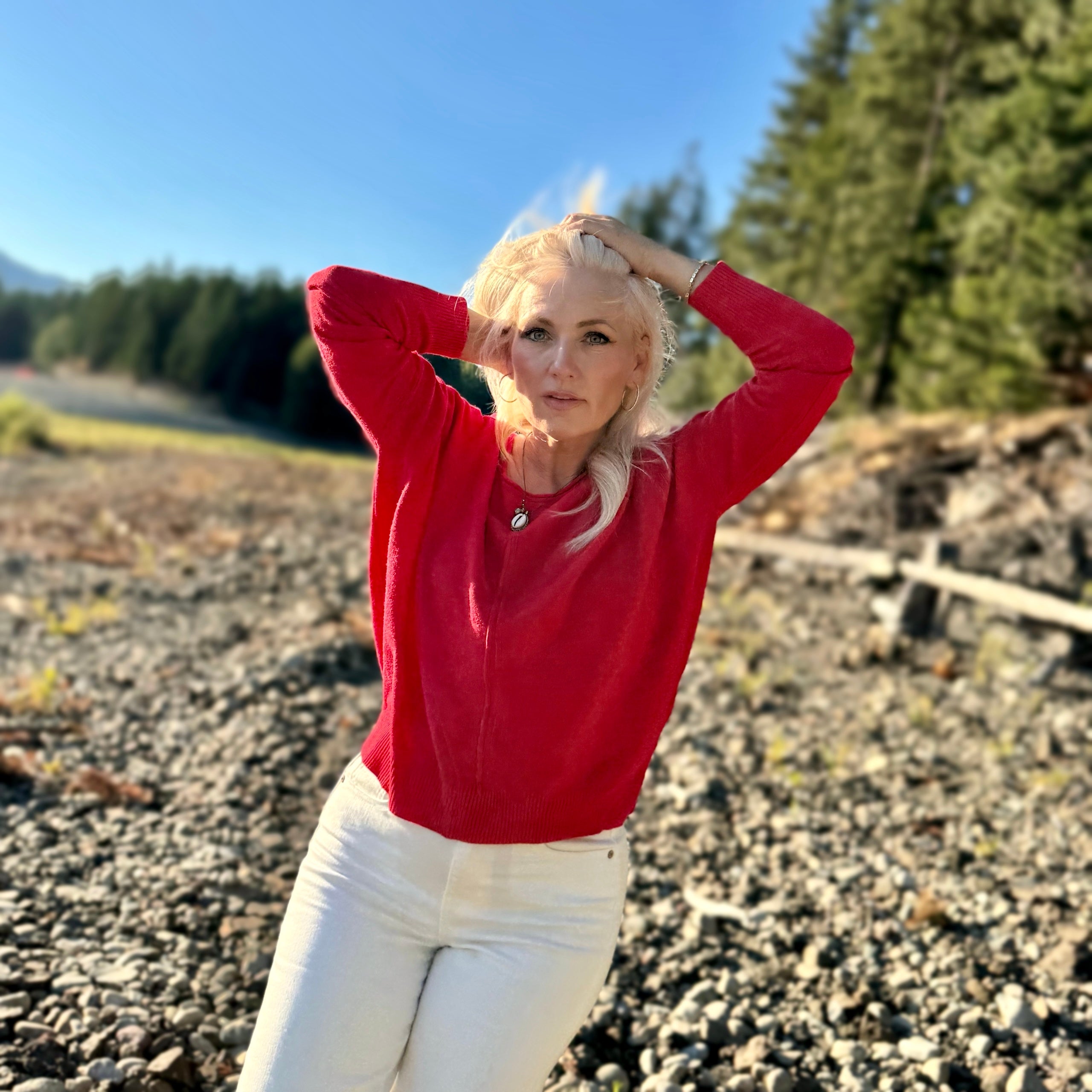 Simple Truth Front Seam Sweater Red