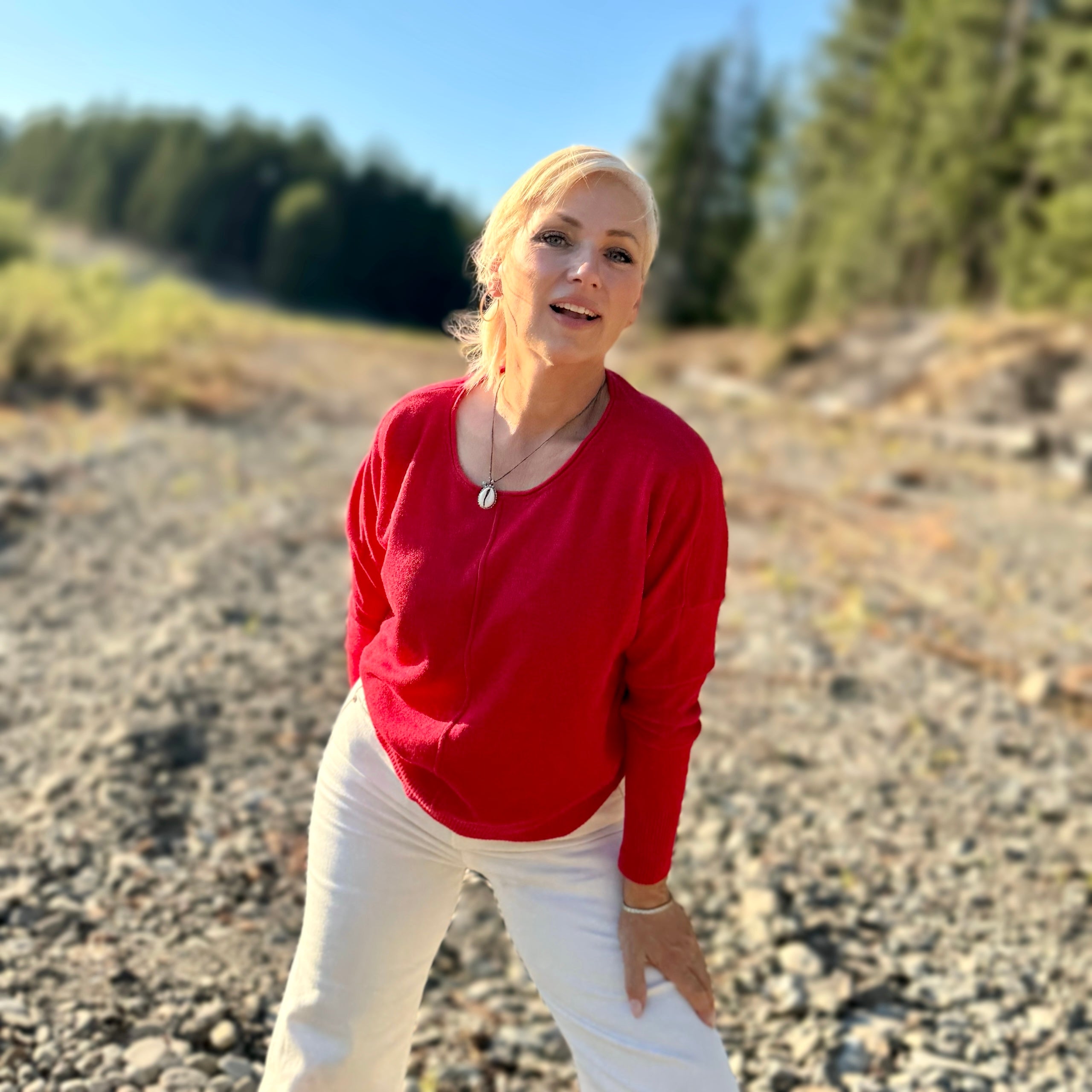 Simple Truth Front Seam Sweater Red