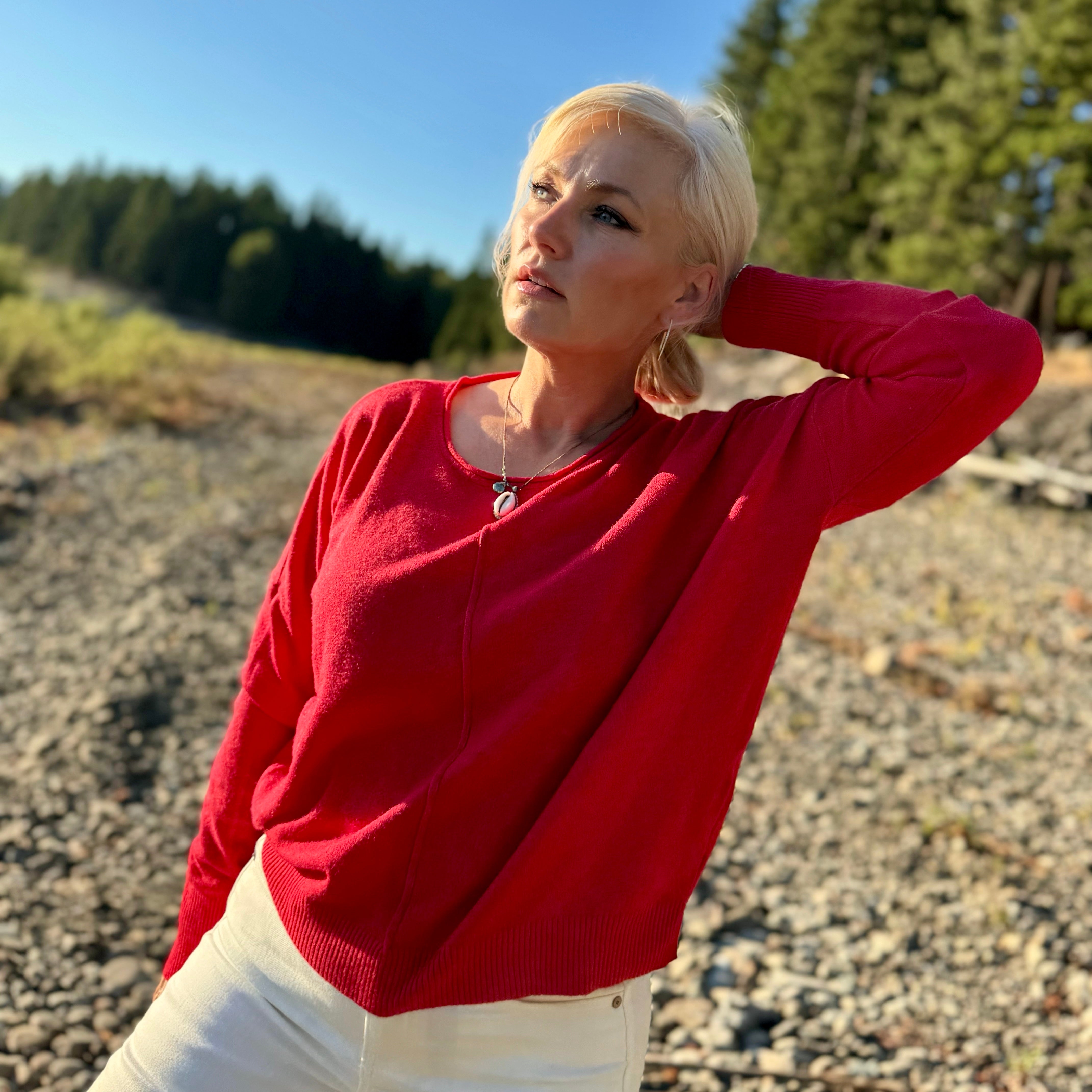 Simple Truth Front Seam Sweater Red