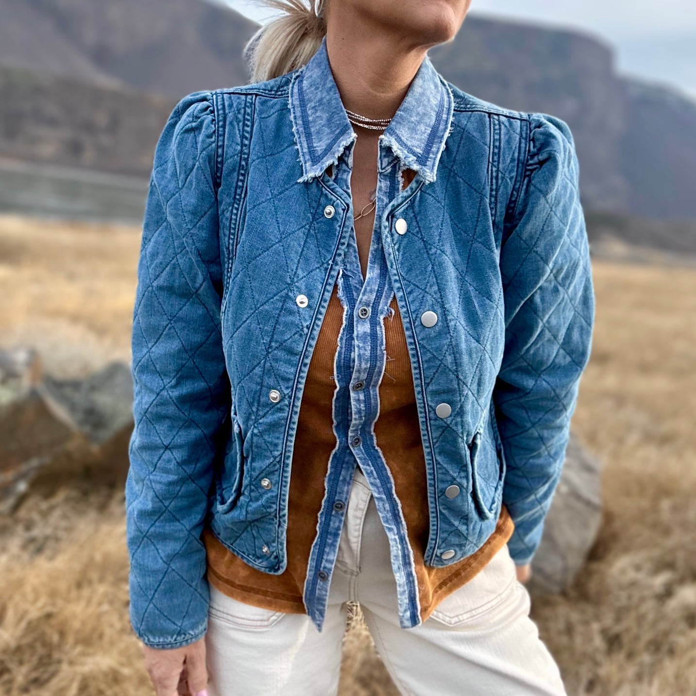 KIT QUILTED PUFF SLEEVE JACKET MOON STAR