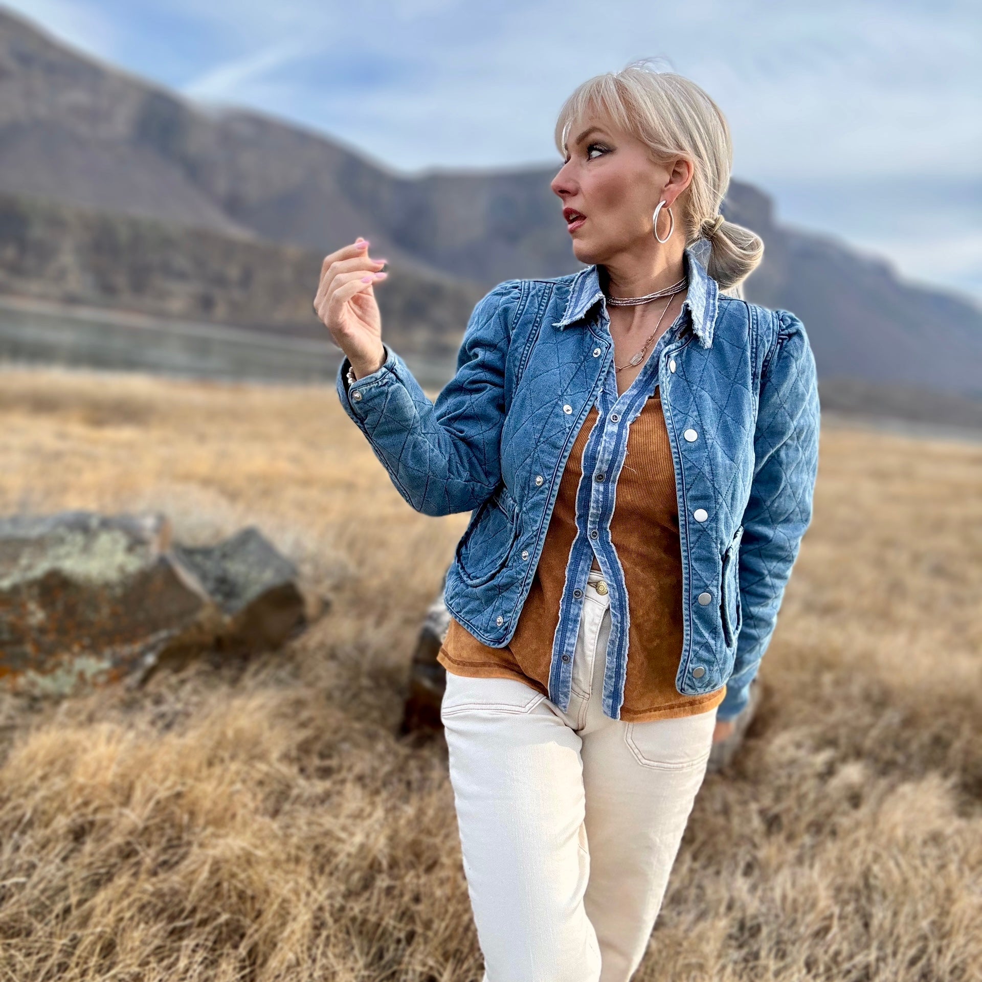 KIT QUILTED PUFF SLEEVE JACKET MOON STAR