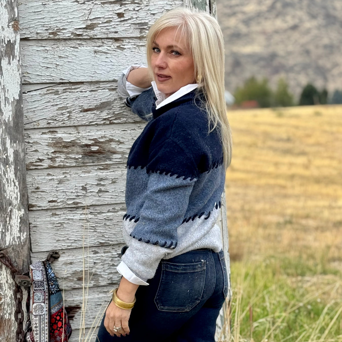 Contrast Stitch Mock Neck Colorblock Sweater