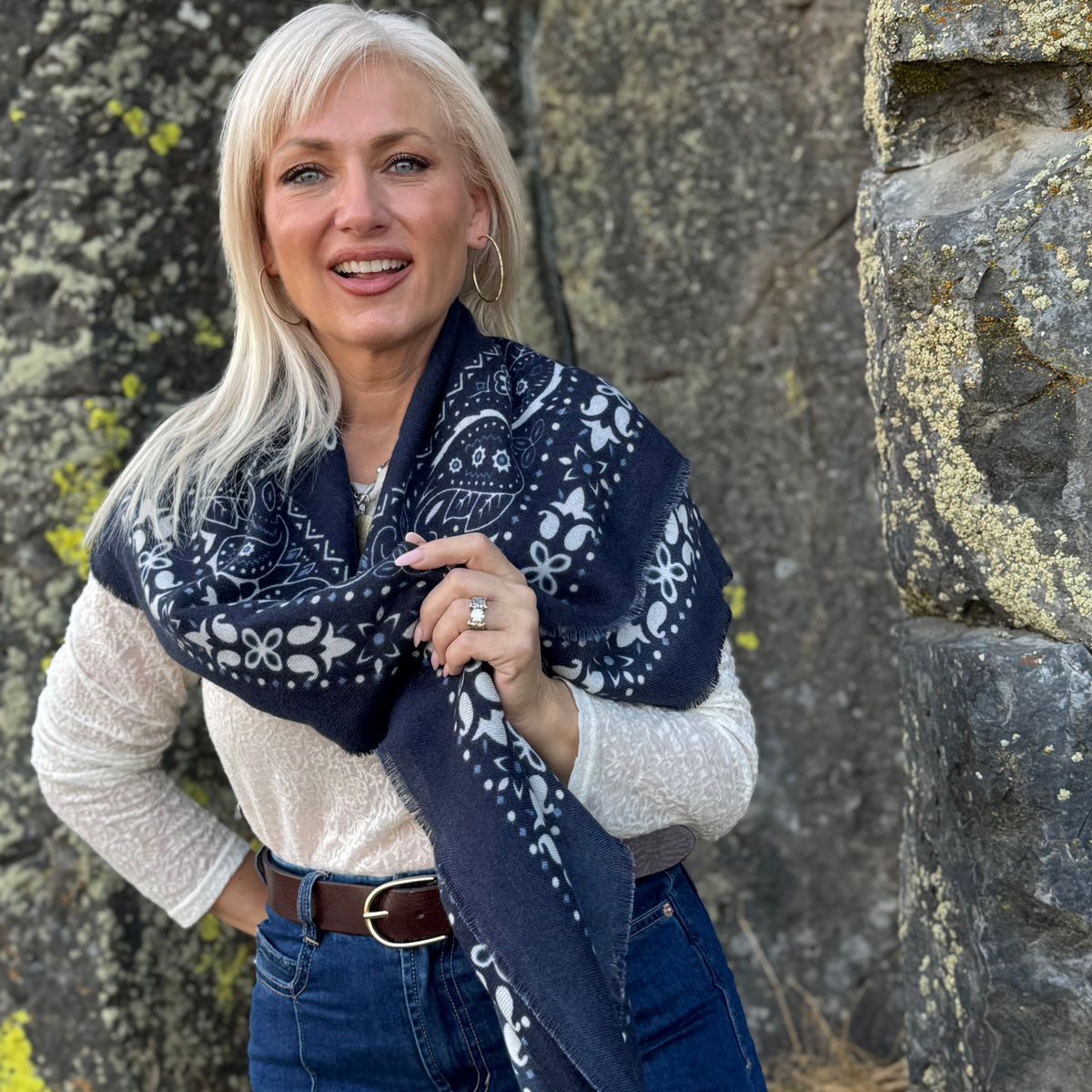 The Cashmere Feel Bandana Scarf Navy